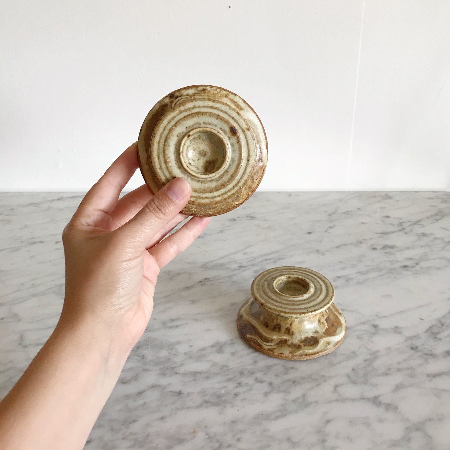 Pair of Vintage Pottery Candle Holders