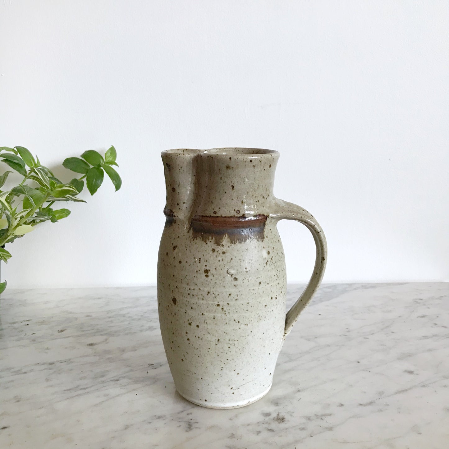 Large Vintage Speckled Pottery Pitcher