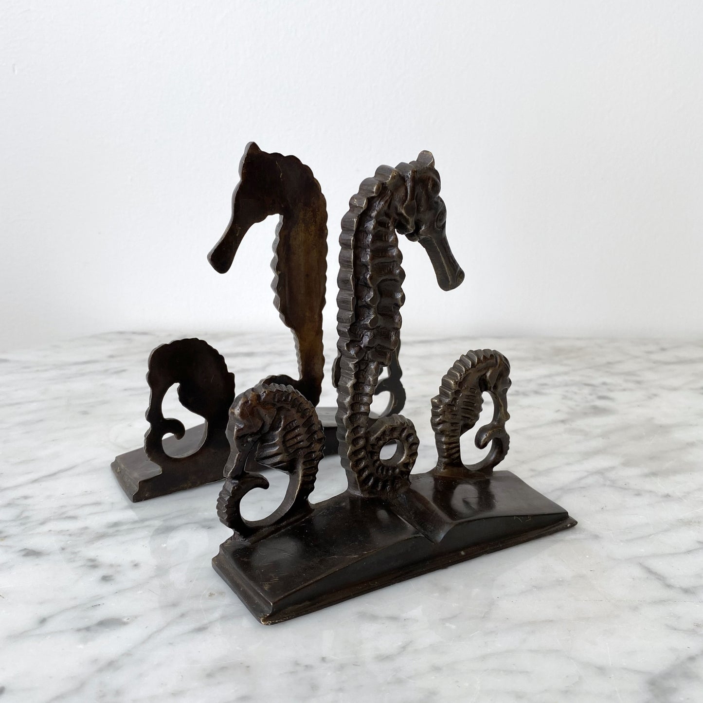 Pair of Vintage Solid Brass Seahorse Bookends