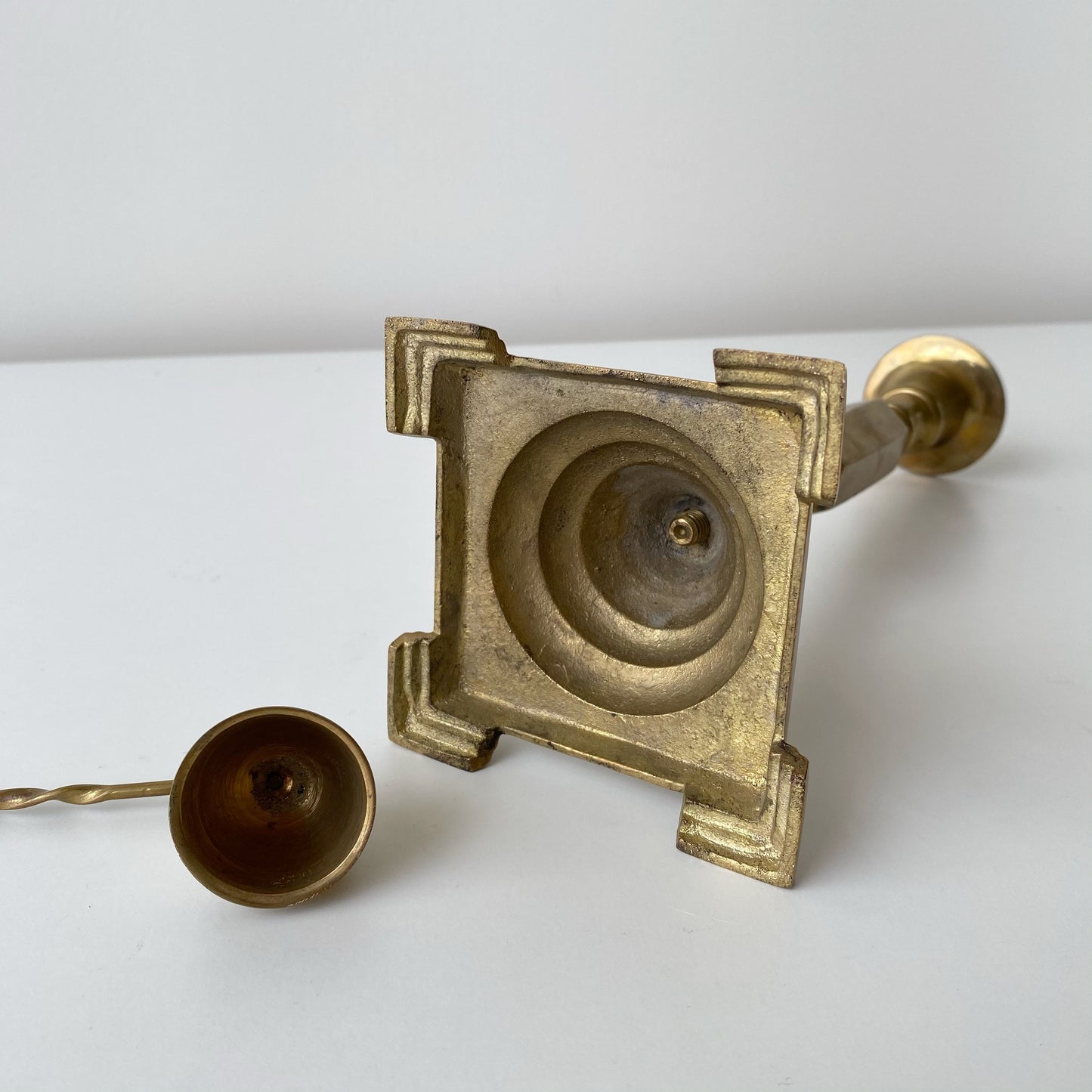 Large Vintage Brass Candle Holder with Snuffer