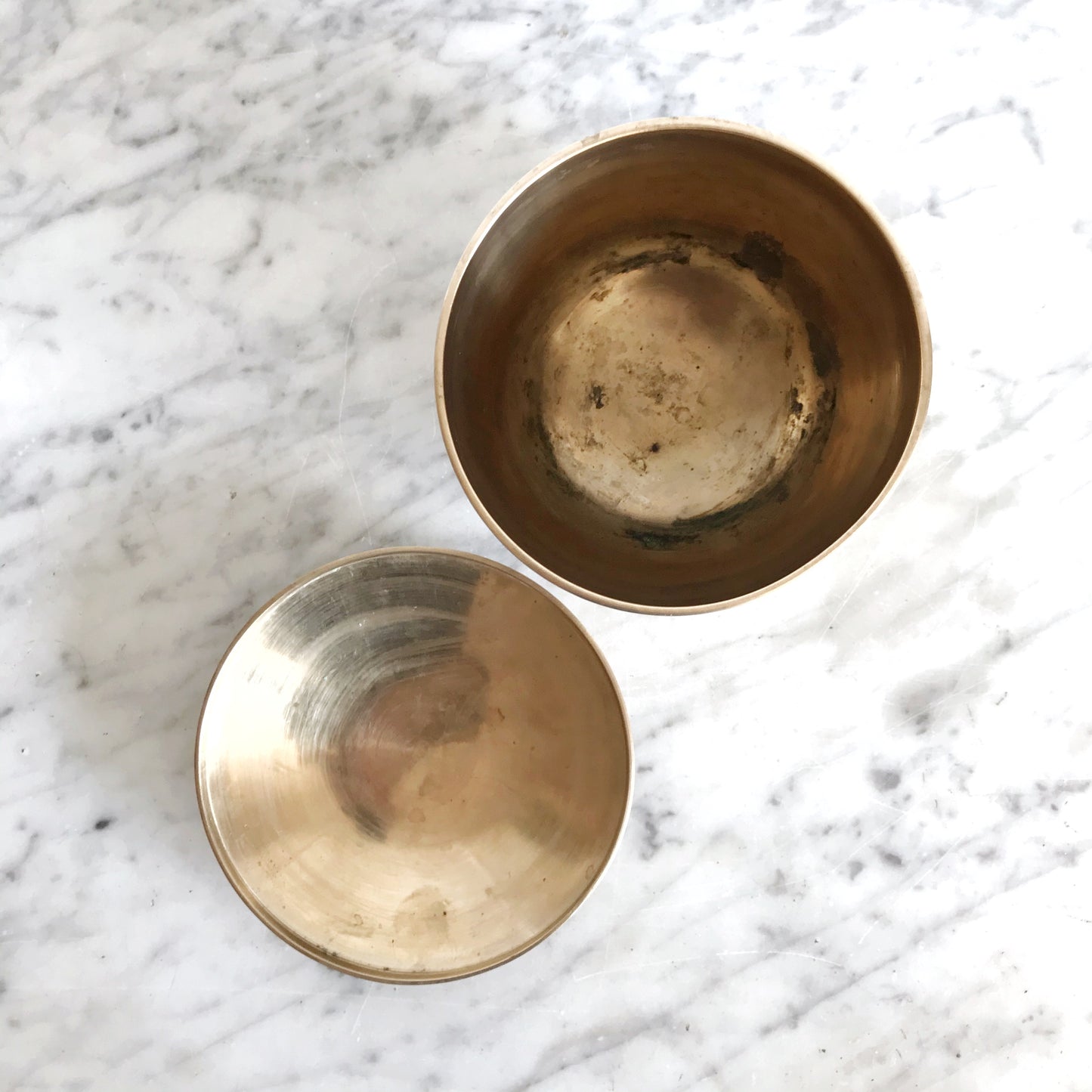 Heavy Vintage Brass Container w Lid