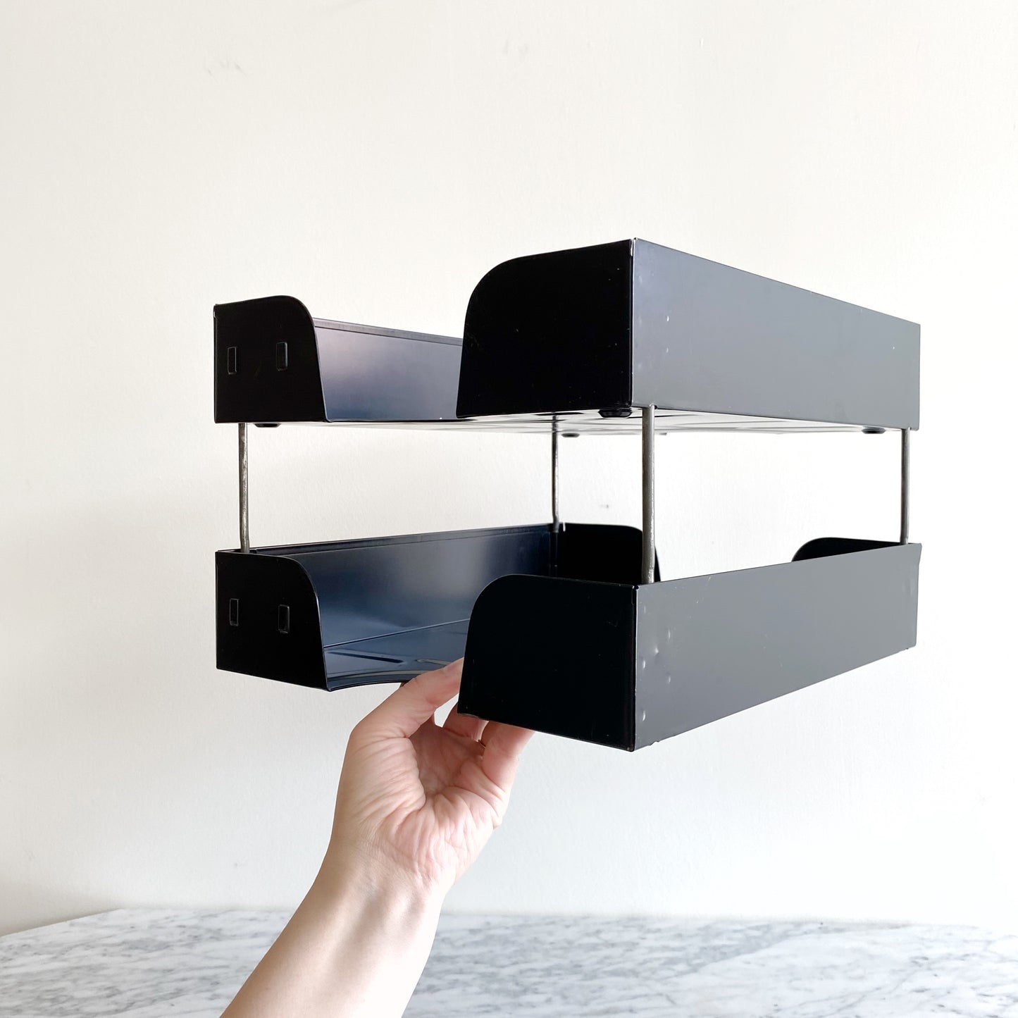 Vintage Black Metal Double Paper Tray