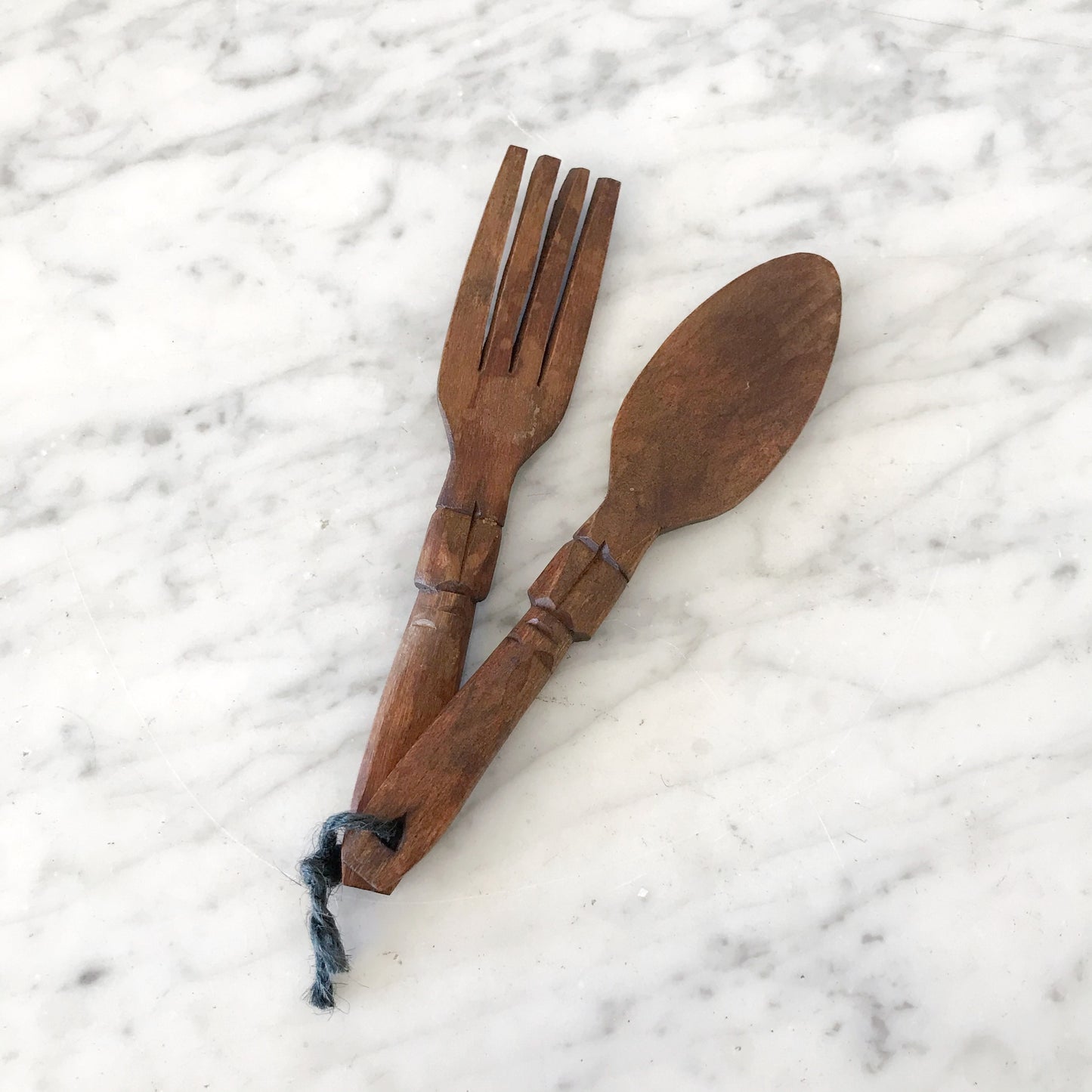 Carved Wood Fork + Spoon Set
