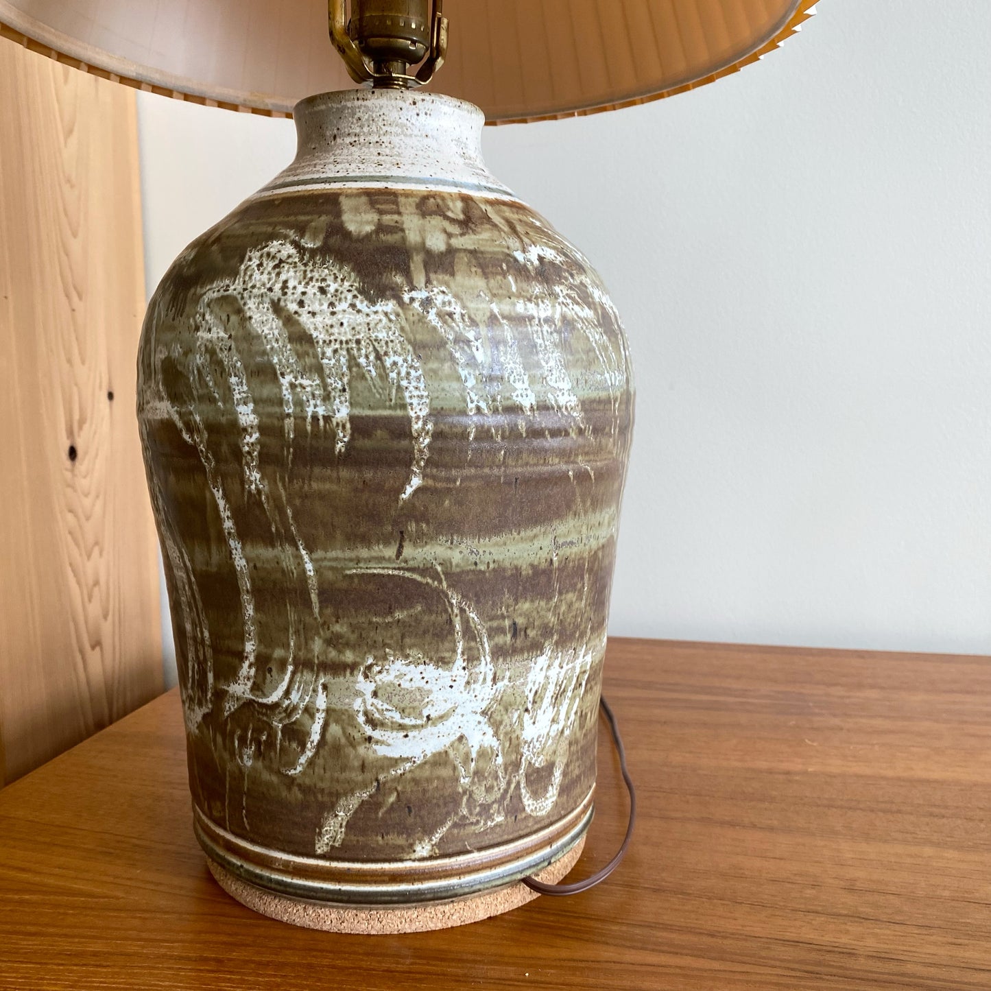 Vintage Studio Pottery Lamp with Pleated Shade