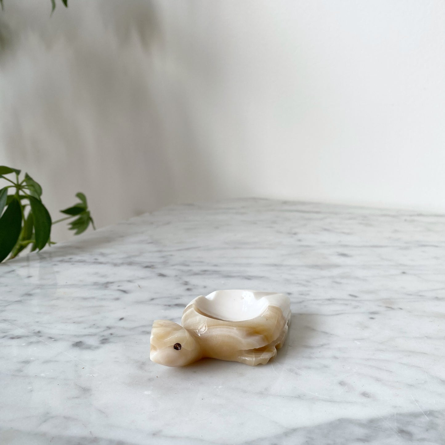 Vintage Carved Onyx Turtle Ashtray / Incense Holder