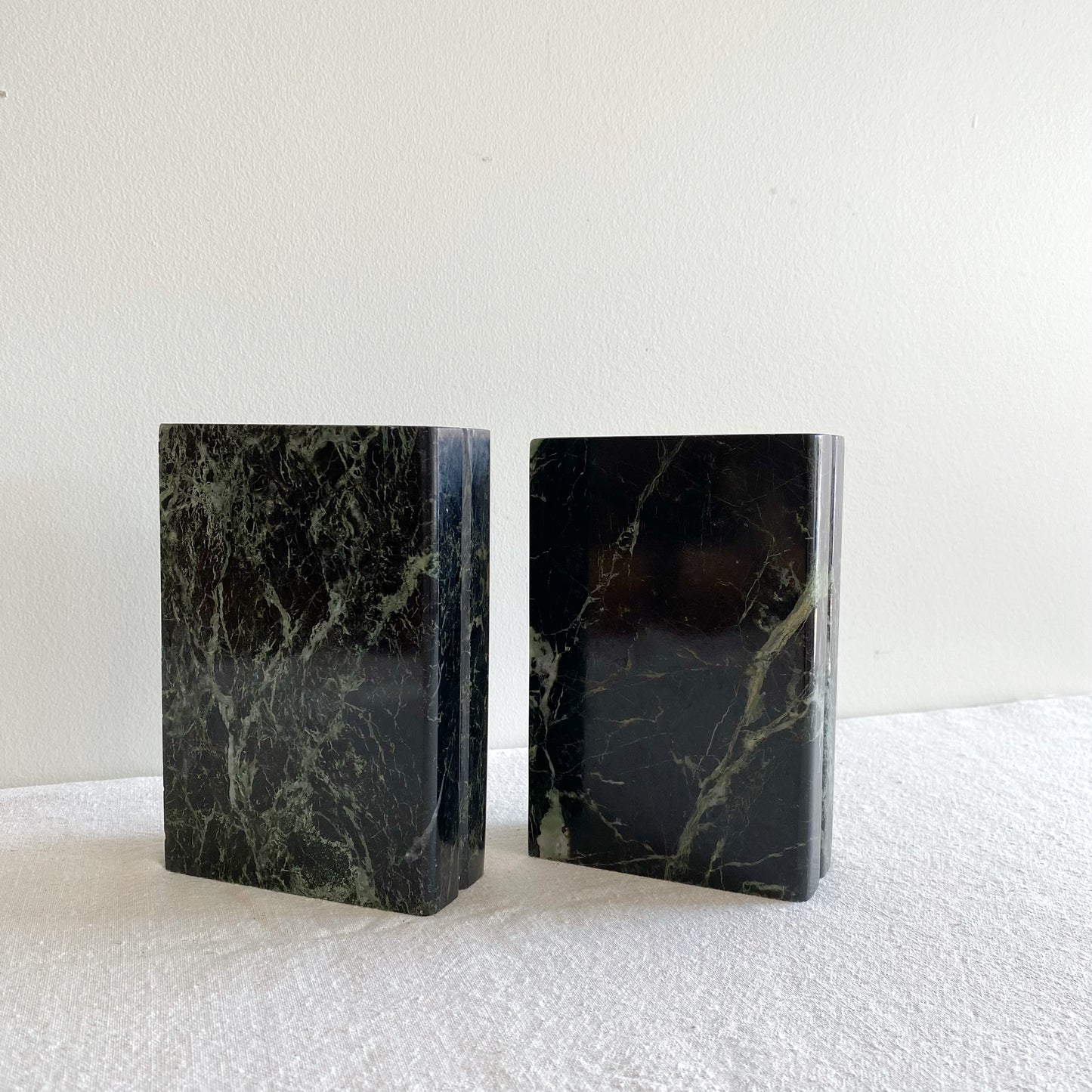 PAIR : Vintage Green Marble Book Ends