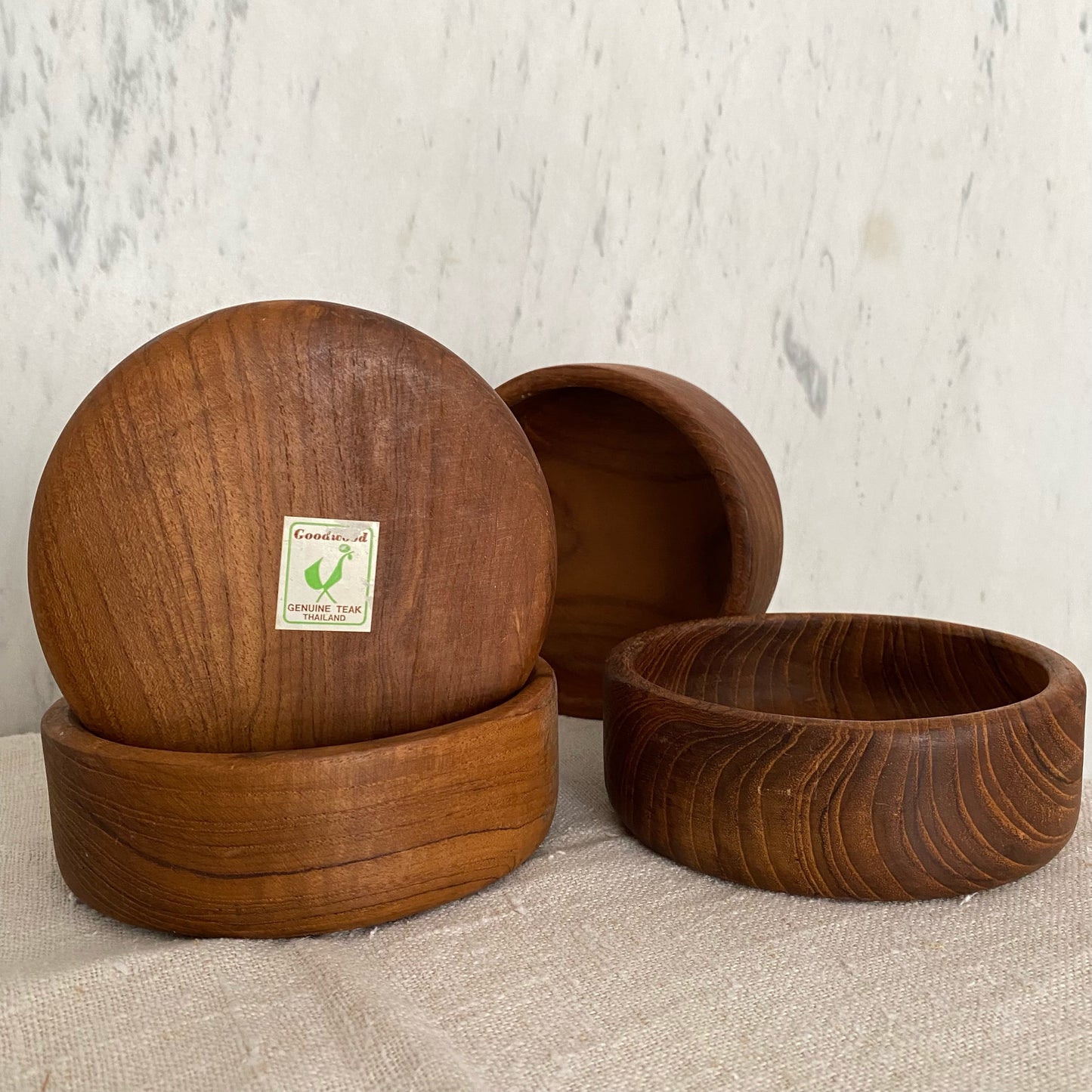 S/4 Vintage Turned Teak Wood Bowls