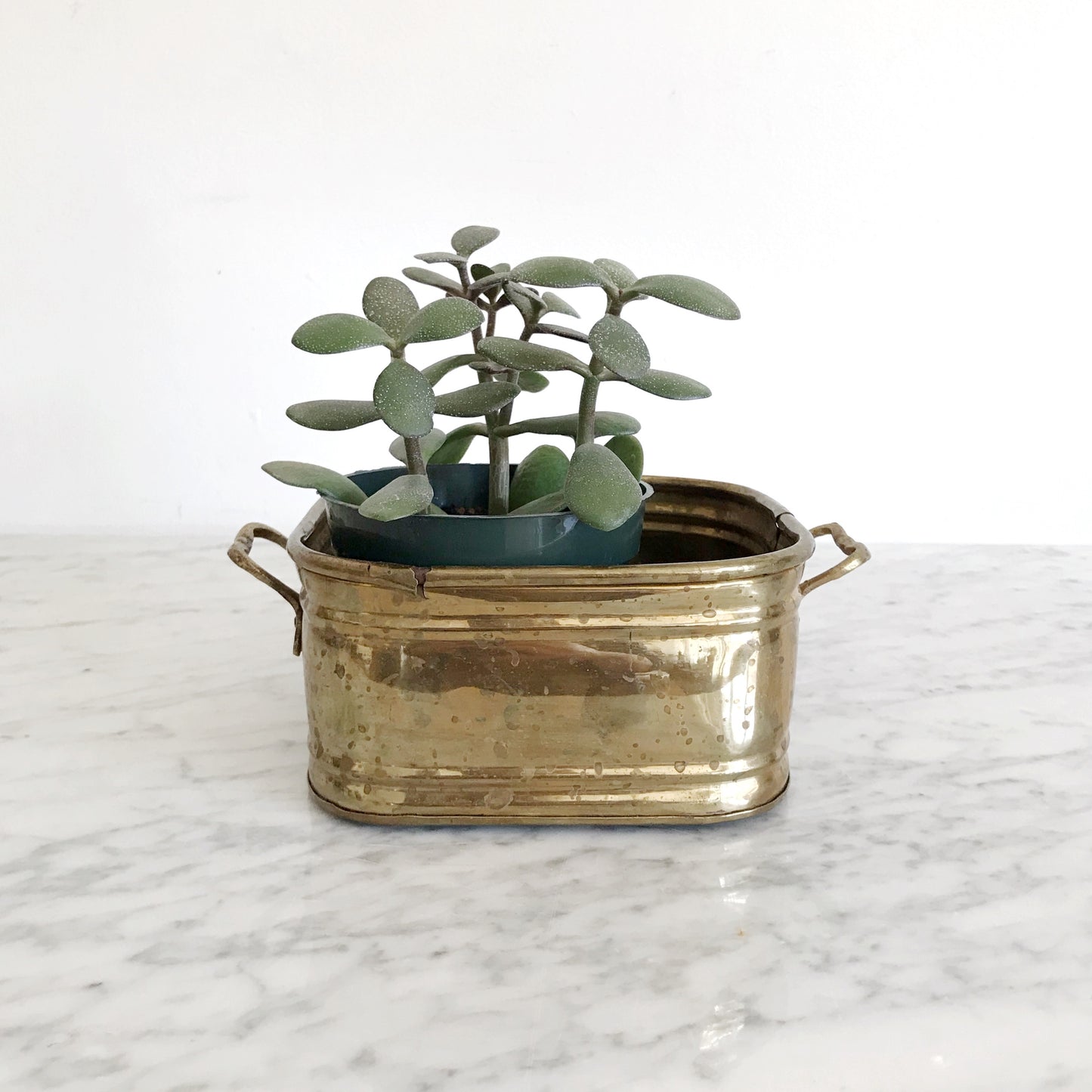 Vintage Square Brass Planter with Patina