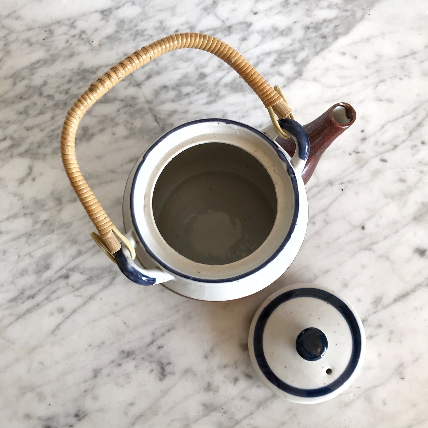 Vintage Ceramic Teapot with Wicker Handle