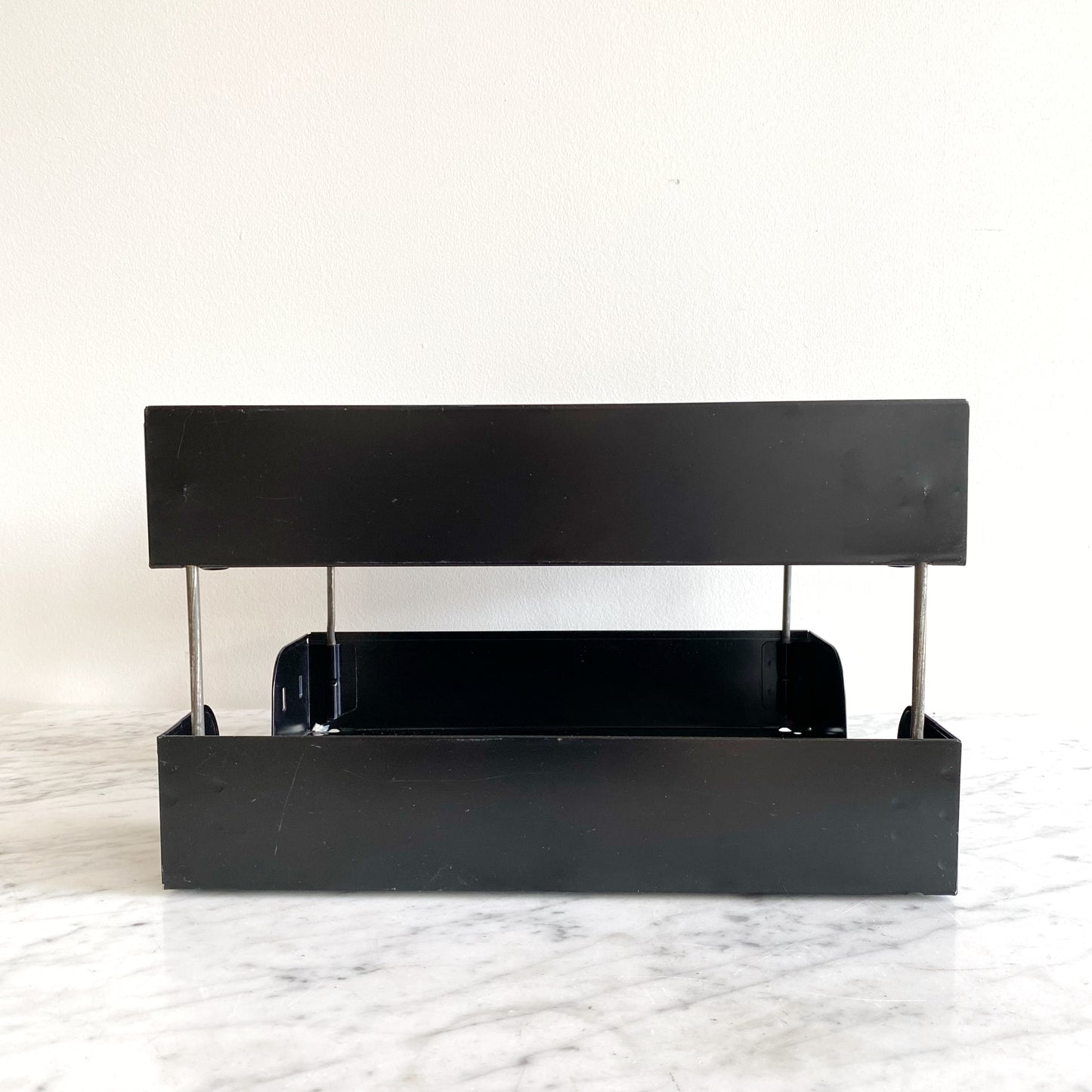 Vintage Black Metal Double Paper Tray