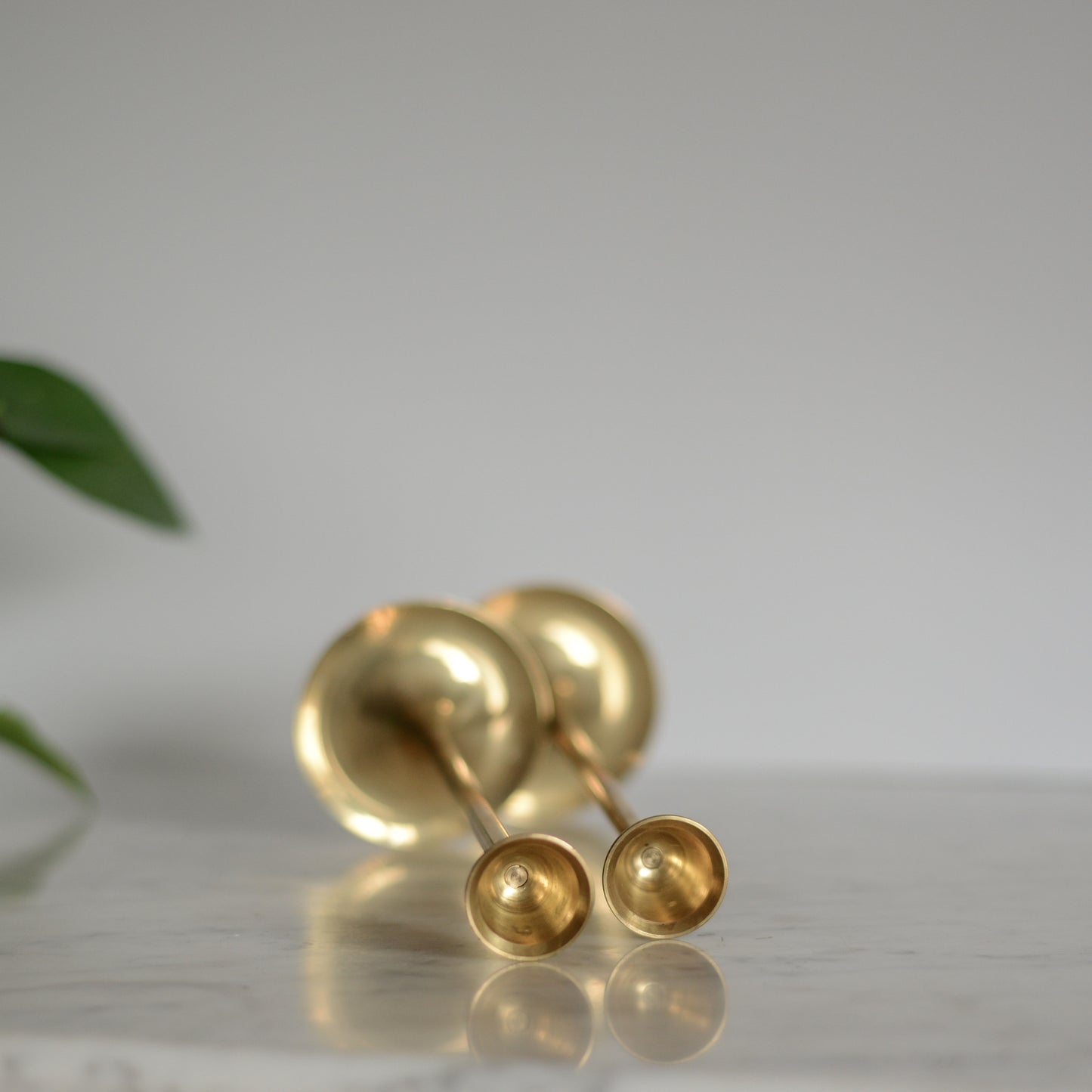 Pair of MCM Slender Brass Candle Holders