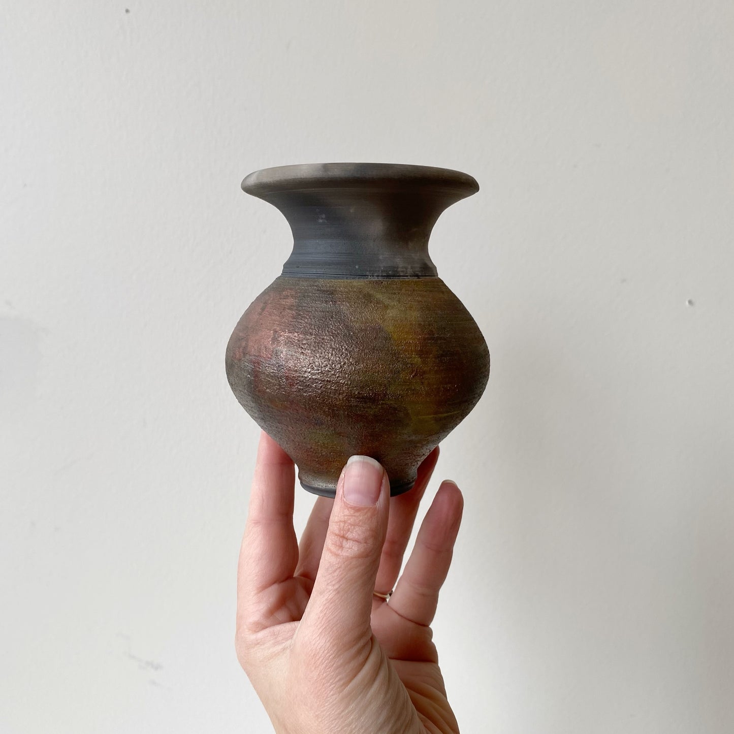 Vintage Iridescent Pottery Vase, 4.5”