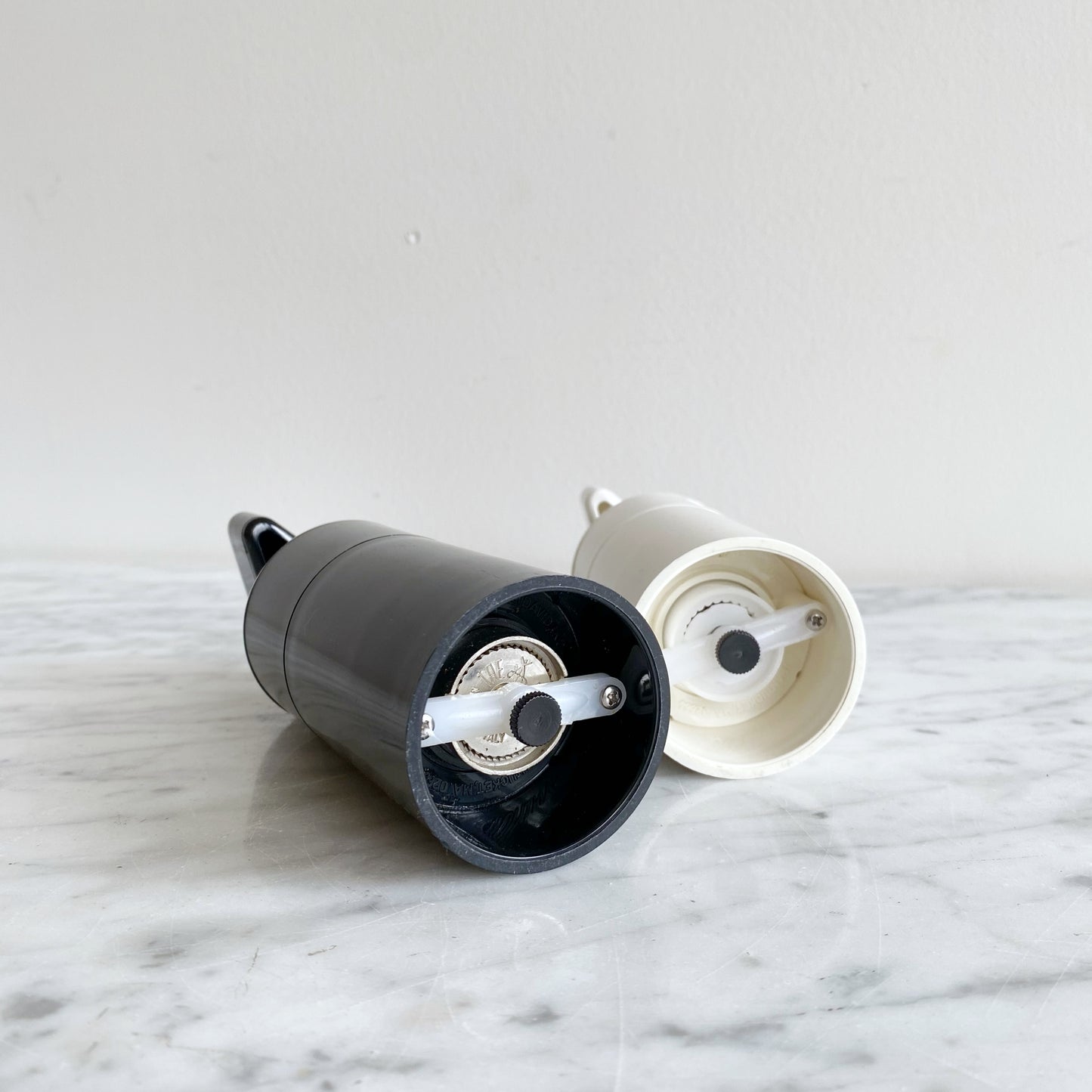 PAIR: Pair of 1980s Tom David Unicorn Keytop Salt & Pepper Mills