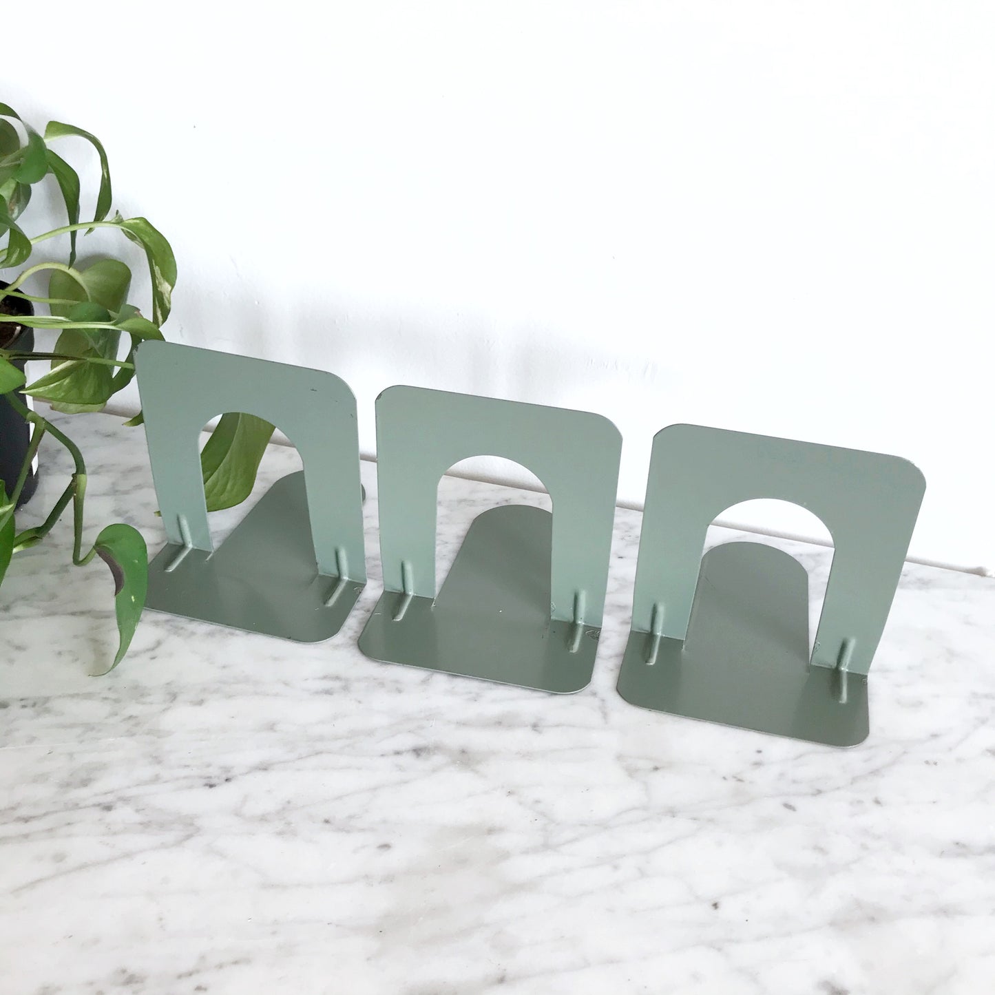 Set of 3 Vintage Metal Bookends, Sage