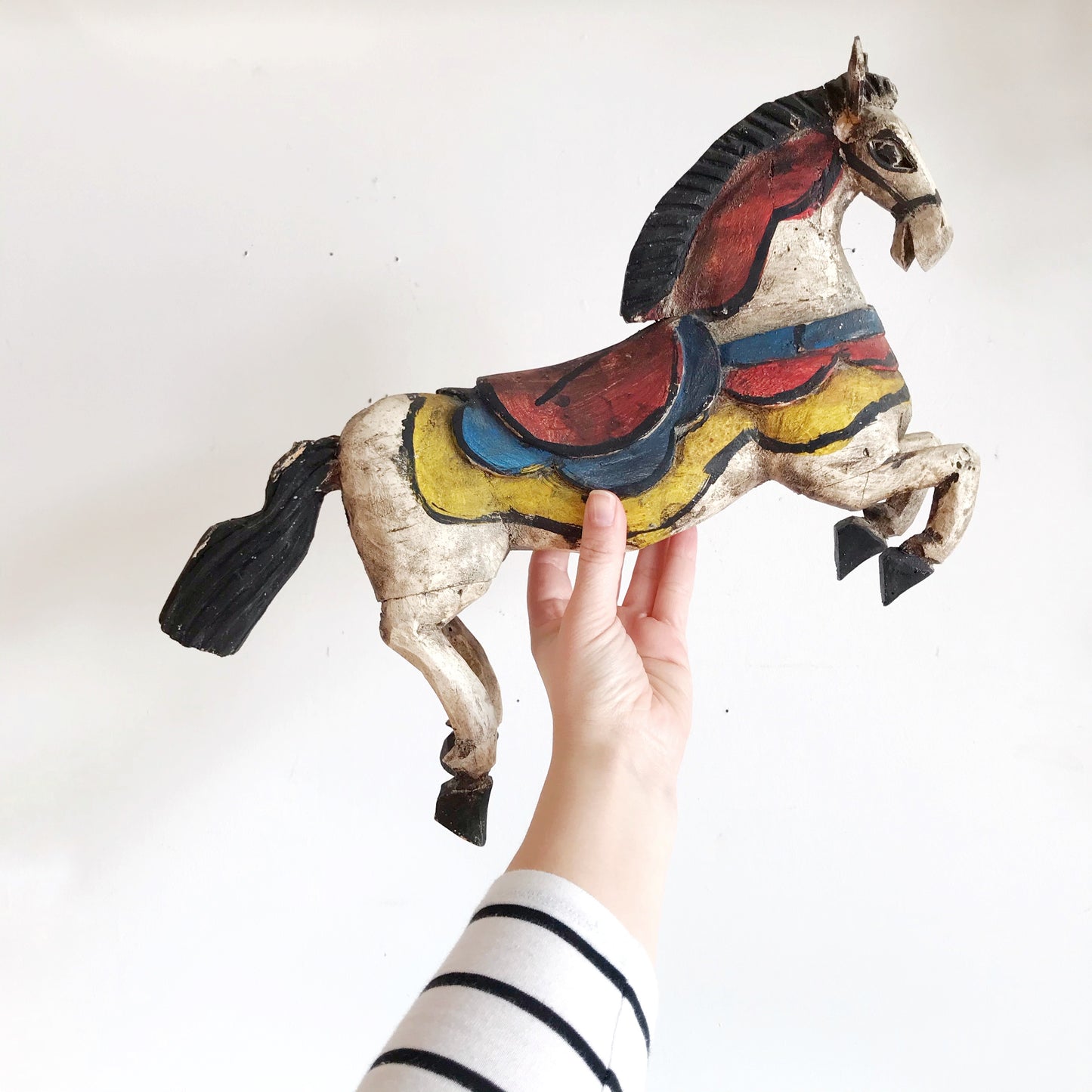 Vintage Hand-Carved Wooden Horse Sculpture