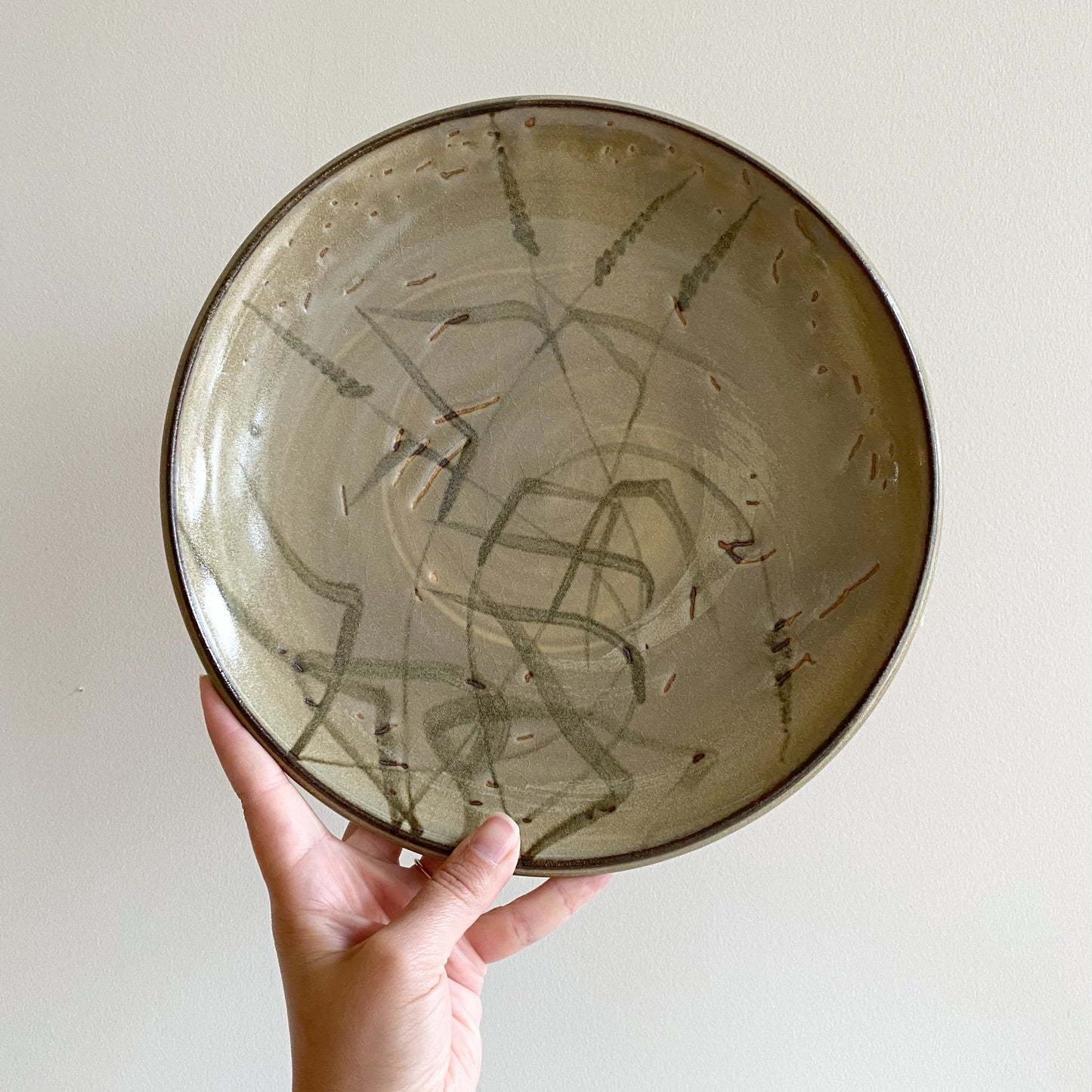 Vintage Pottery Plate / Platter with Grass Design