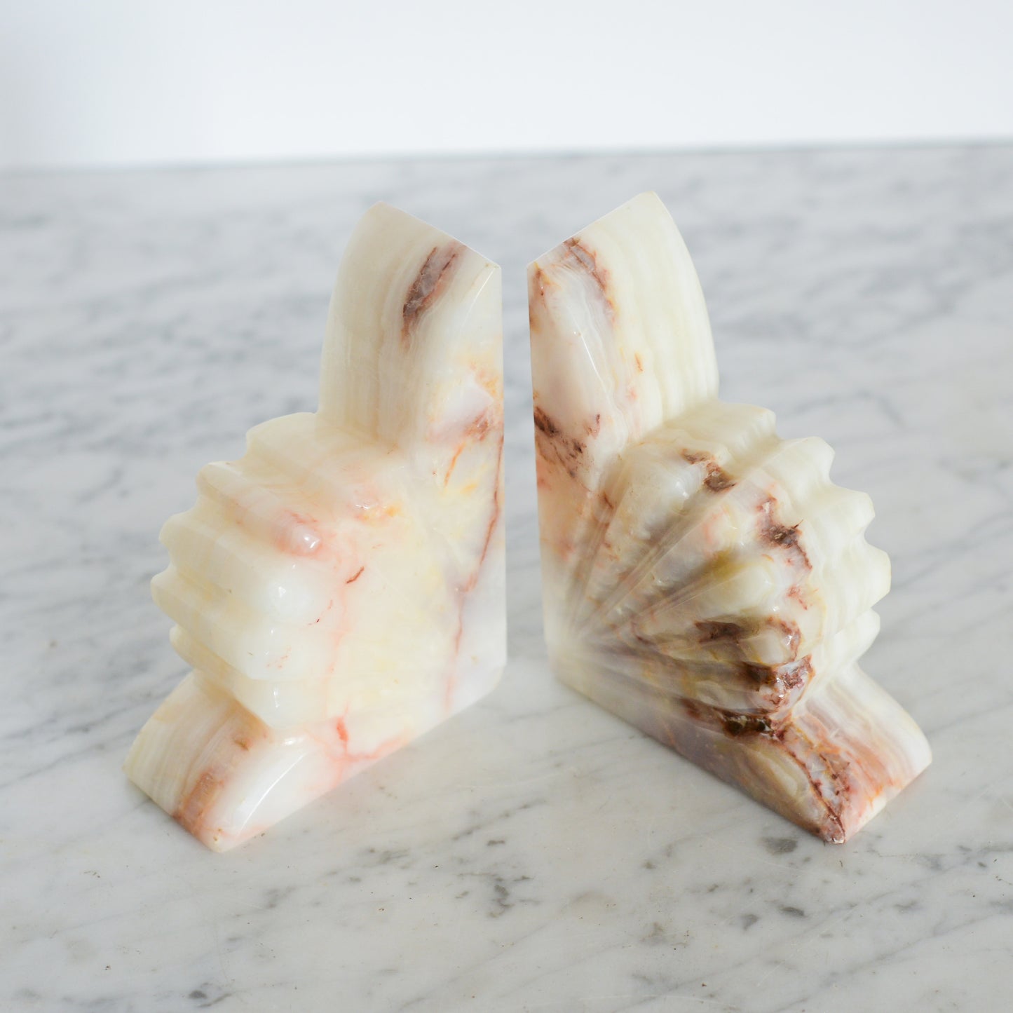 Pair of Vintage Carved Onyx Bookends