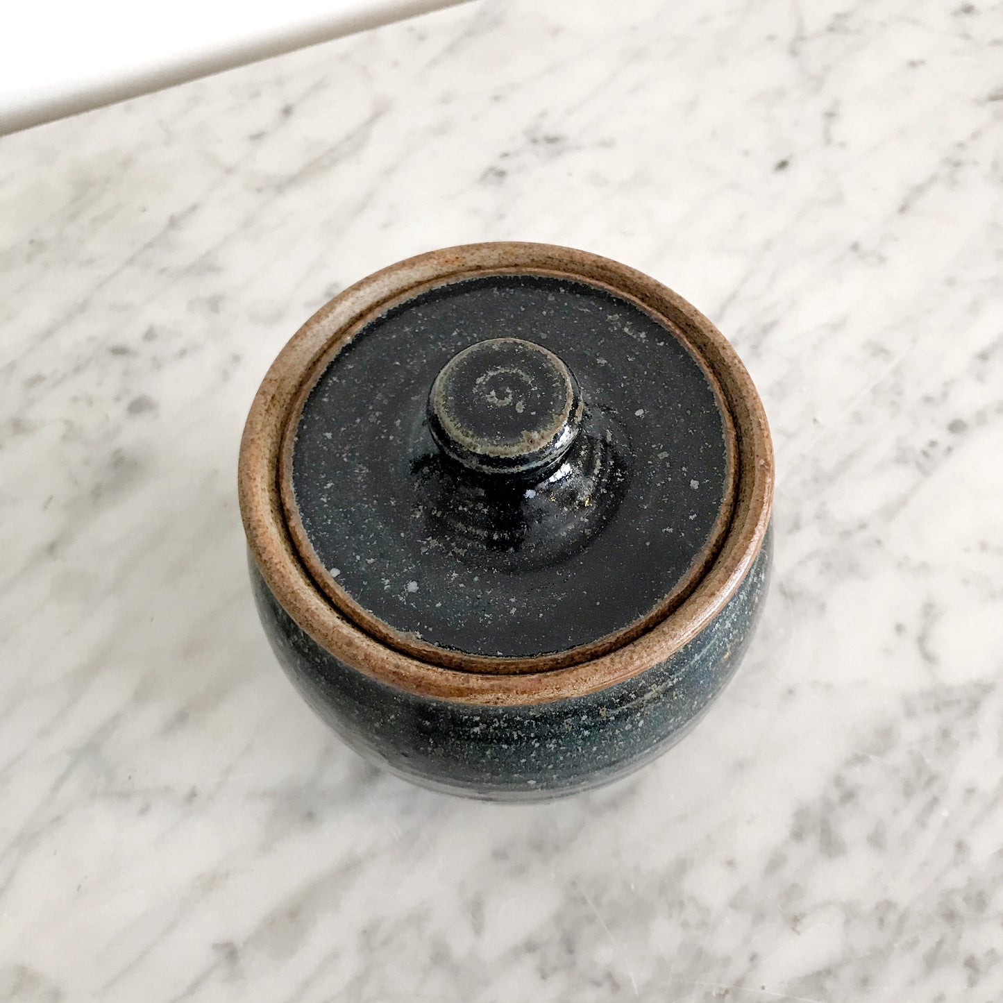 Studio Pottery Container, Deep Blue