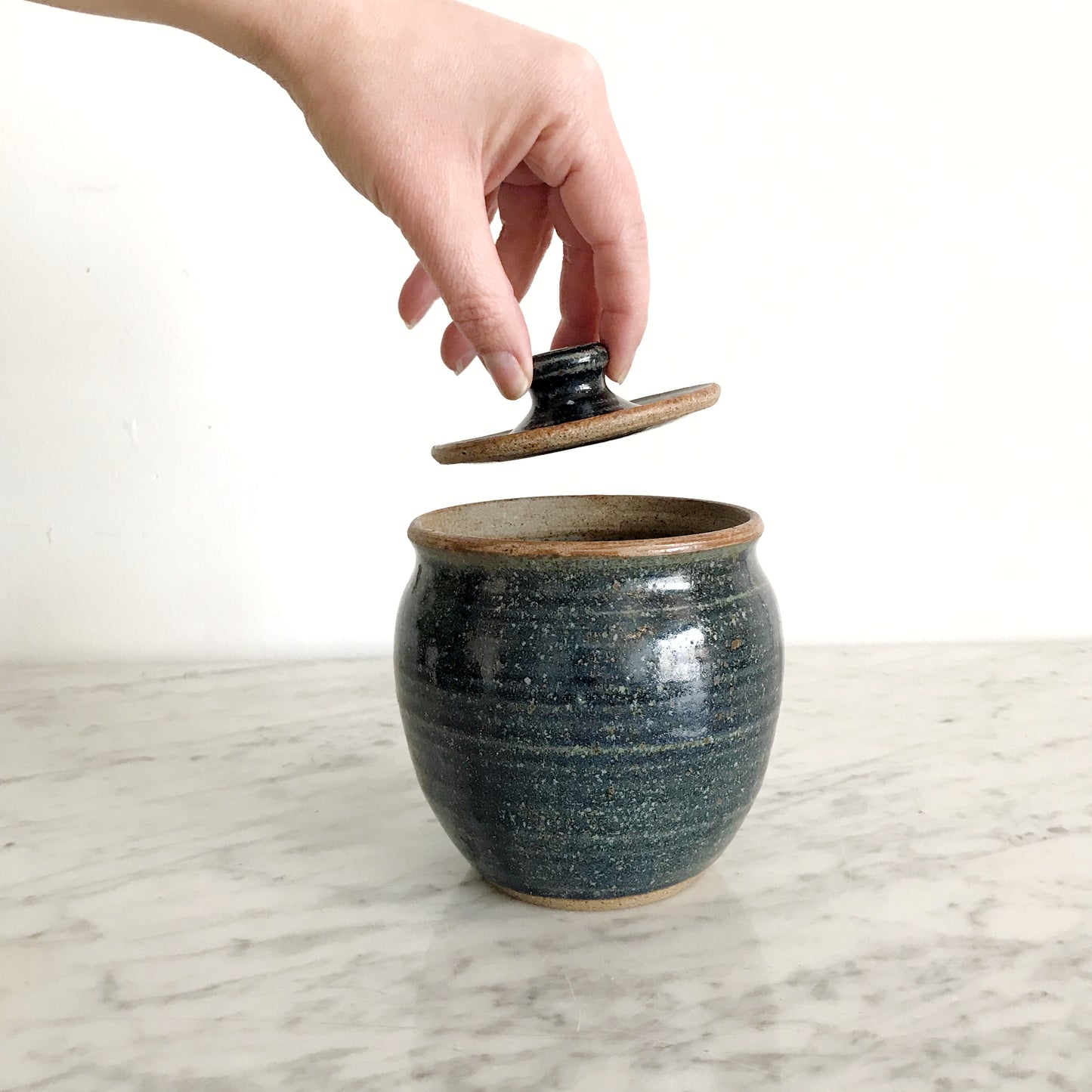 Studio Pottery Container, Deep Blue