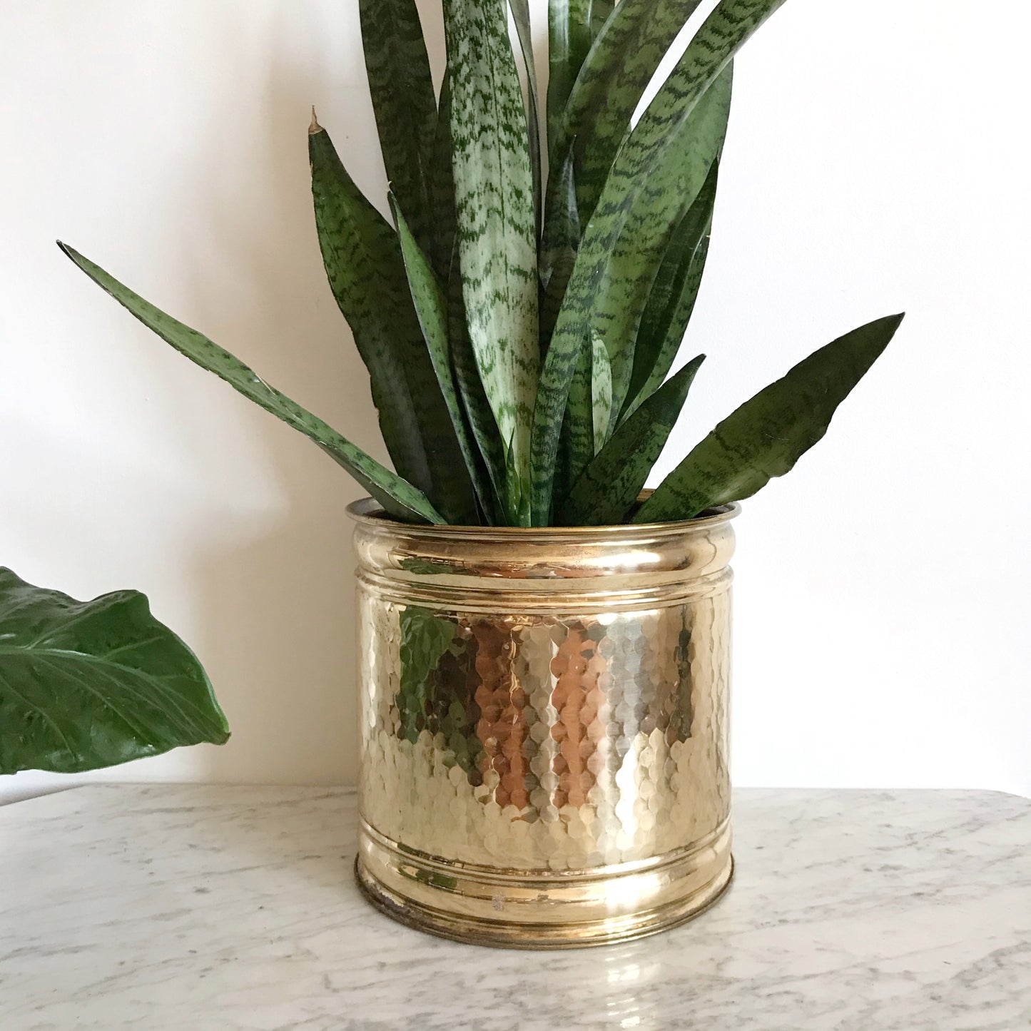 XL Vintage Hammered Brass Planter