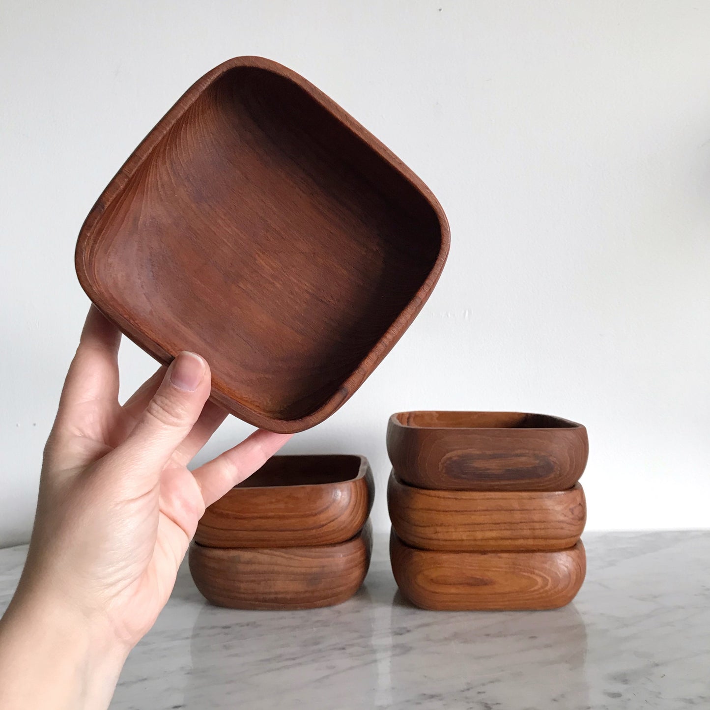 Vintage Square Wood 7-Piece Serving Bowl Set