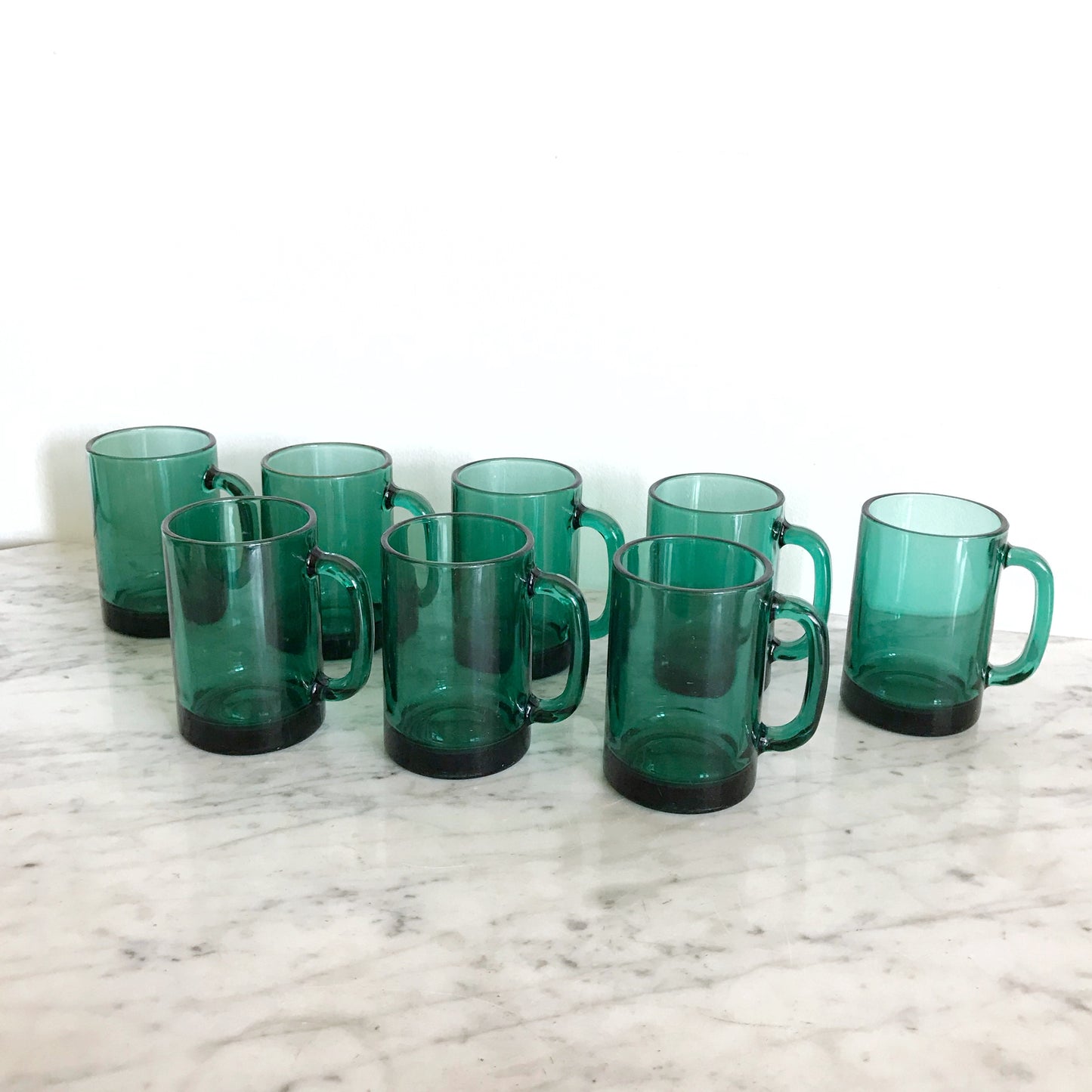Set of 8 Vintage Emerald Green Glass Mugs