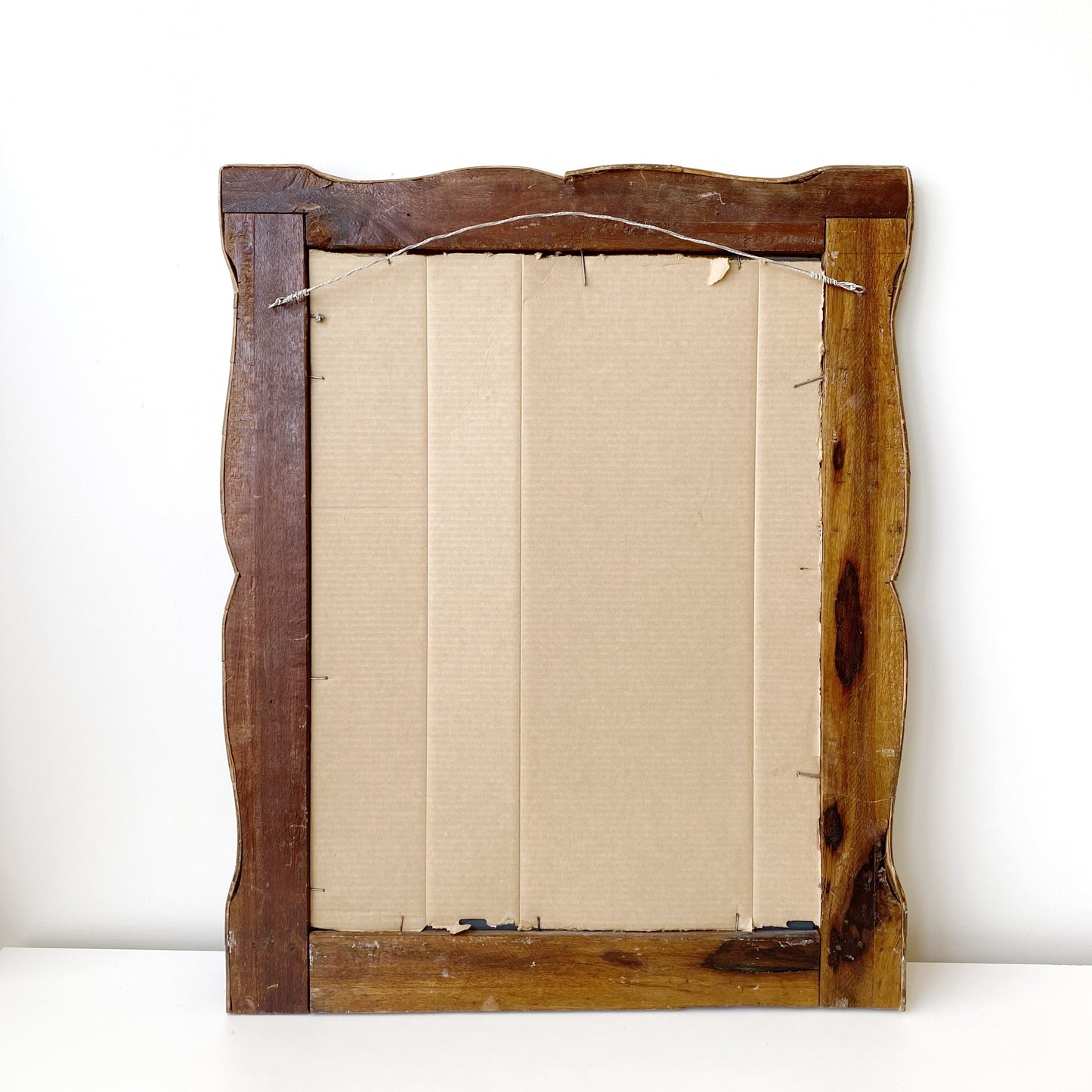 Large Vintage Rattan Mirror with Shelf (24.25" x 30")