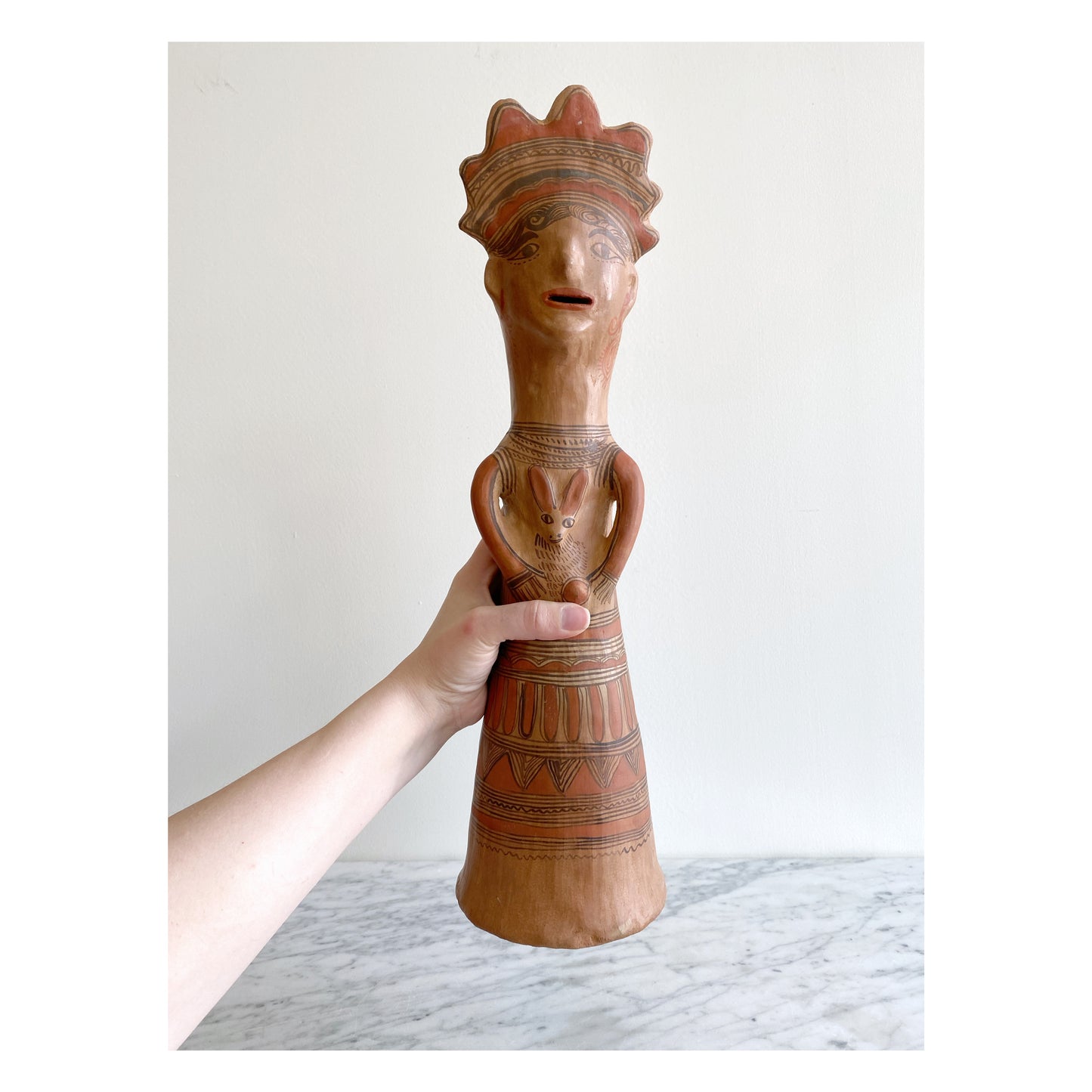 Giant Handmade Terracotta Statue, Woman with Rabbit
