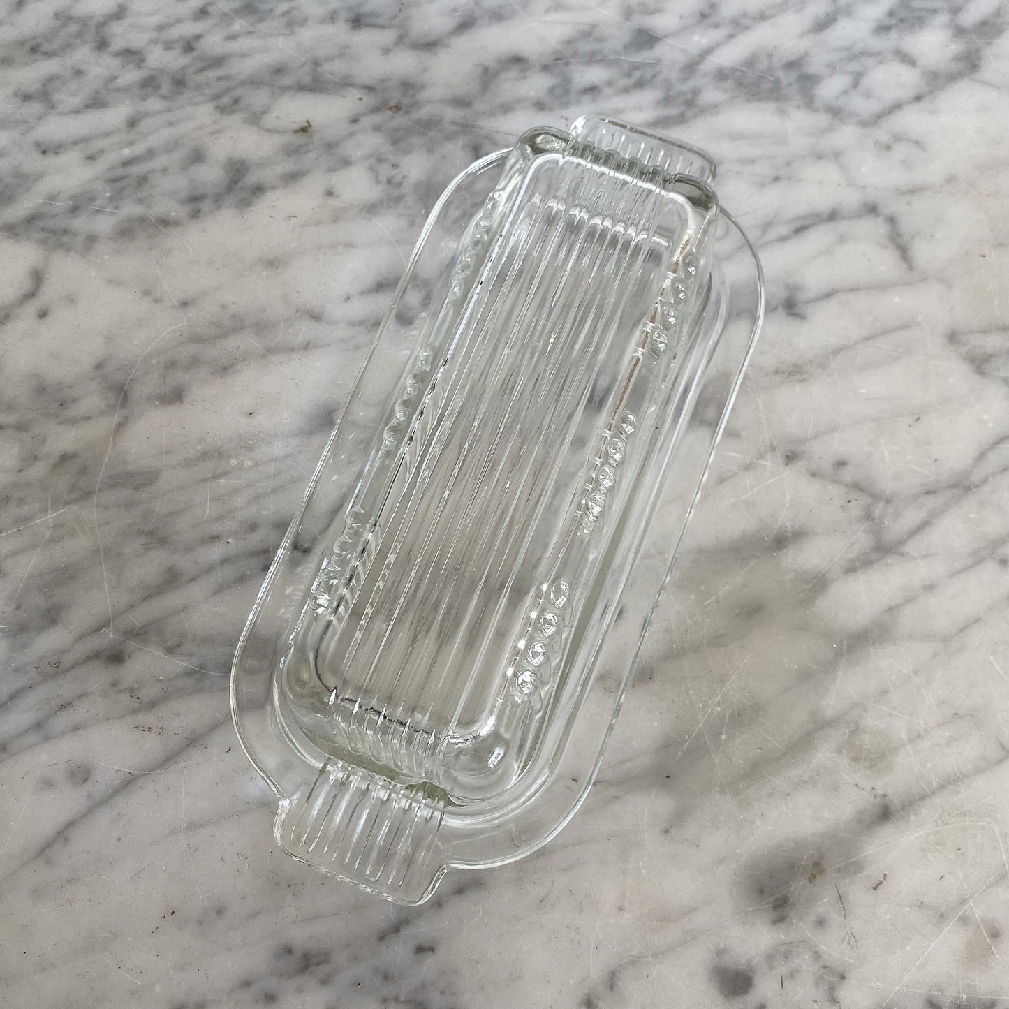 Vintage Textured Glass Butter Dish