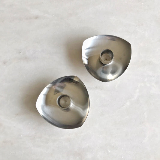 Pair of MCM Danish Stainless Candle Holders