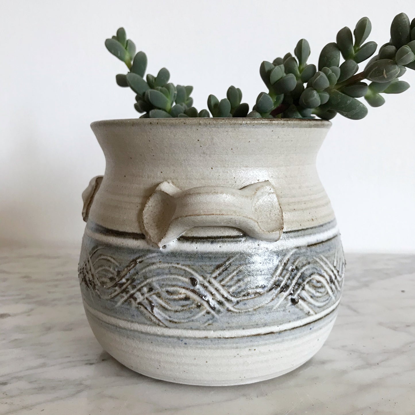 Vintage Pottery Vessel with Waves