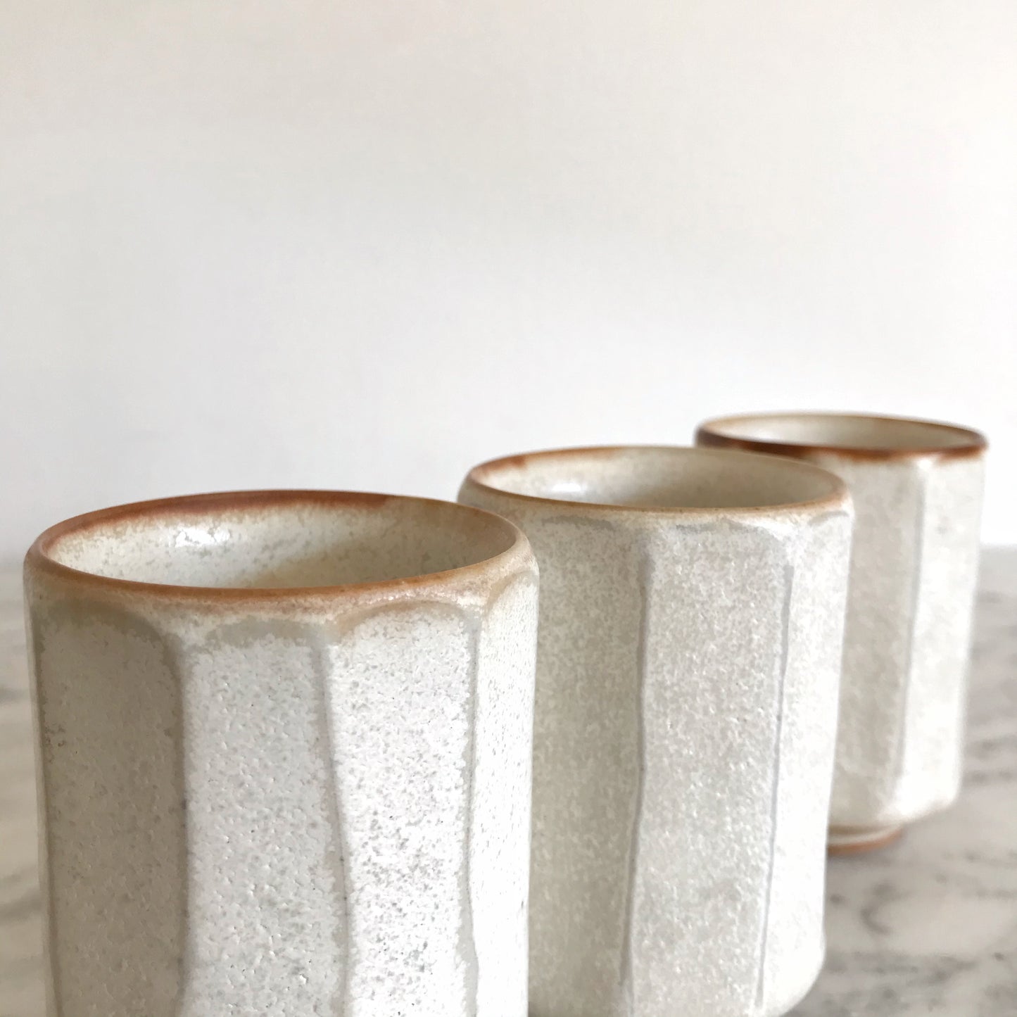 Set of 3 Vintage Faceted Ceramic Cups