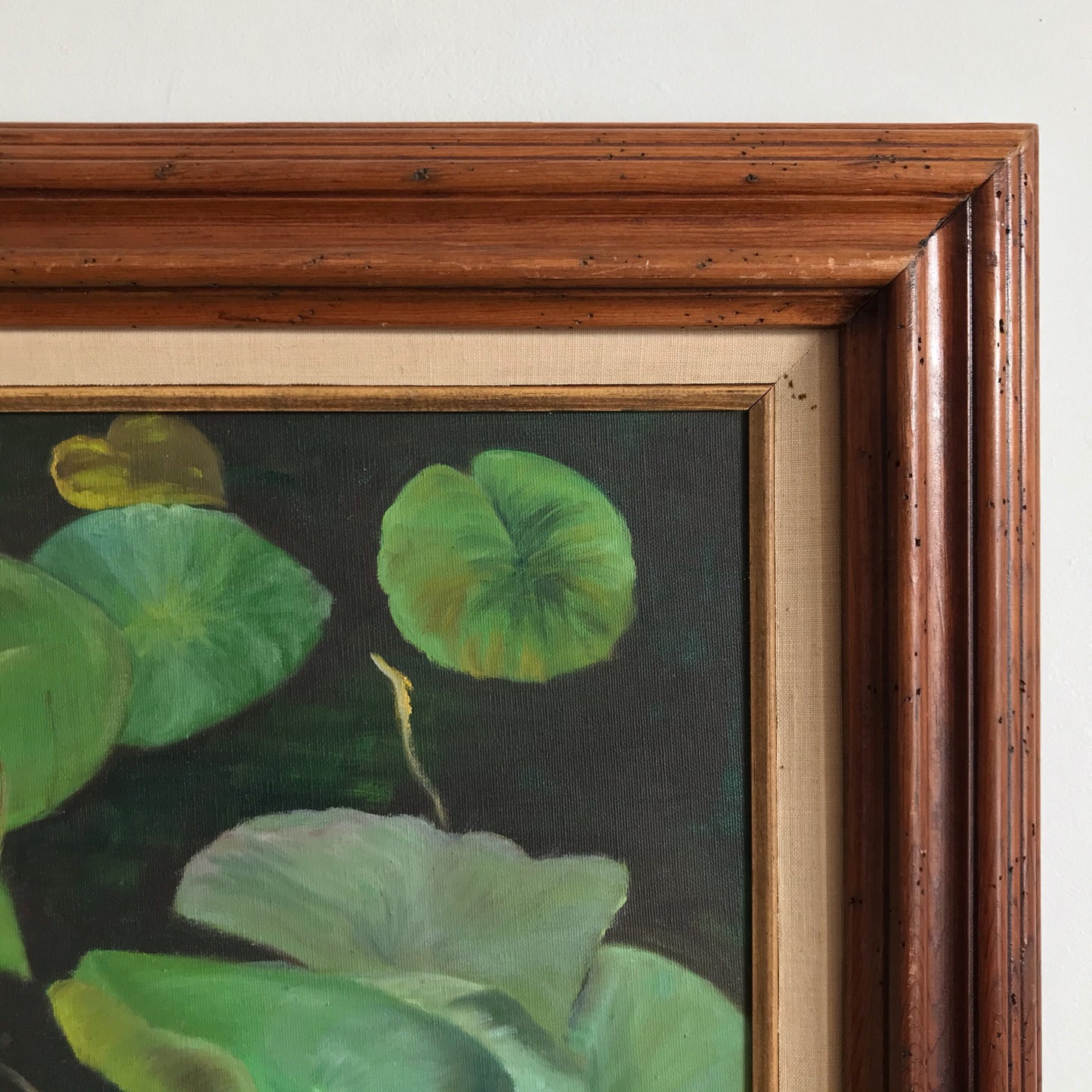 Large Original Vintage Painting, Water Lilies (37 x 27)
