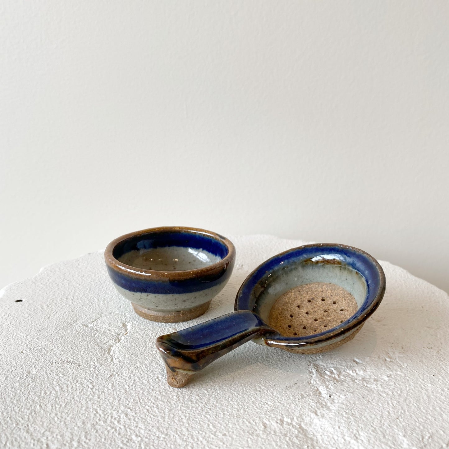 Vintage Stoneware 2-Piece Tea Strainer
