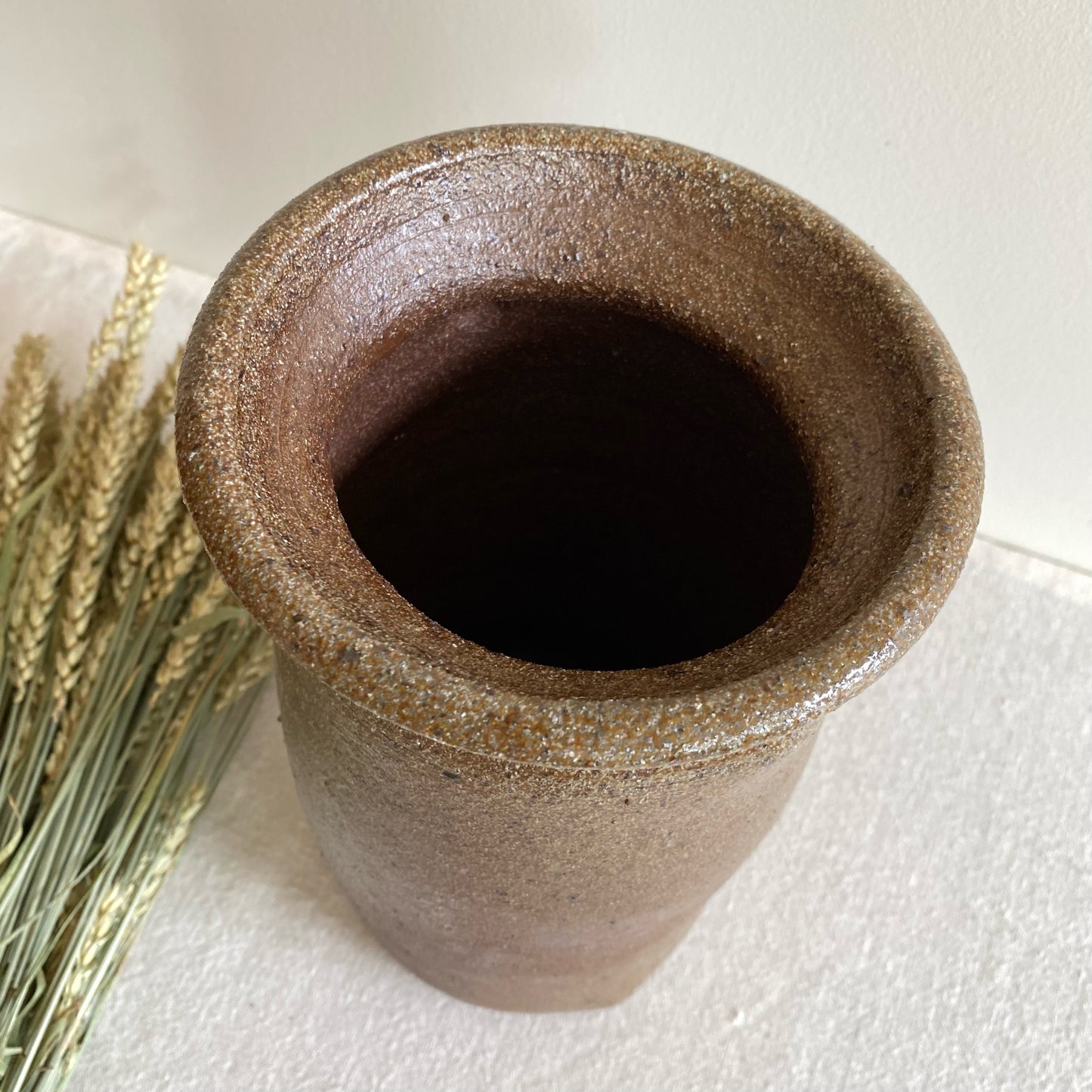 XL Vintage Textured Stoneware Vase, 11.25”