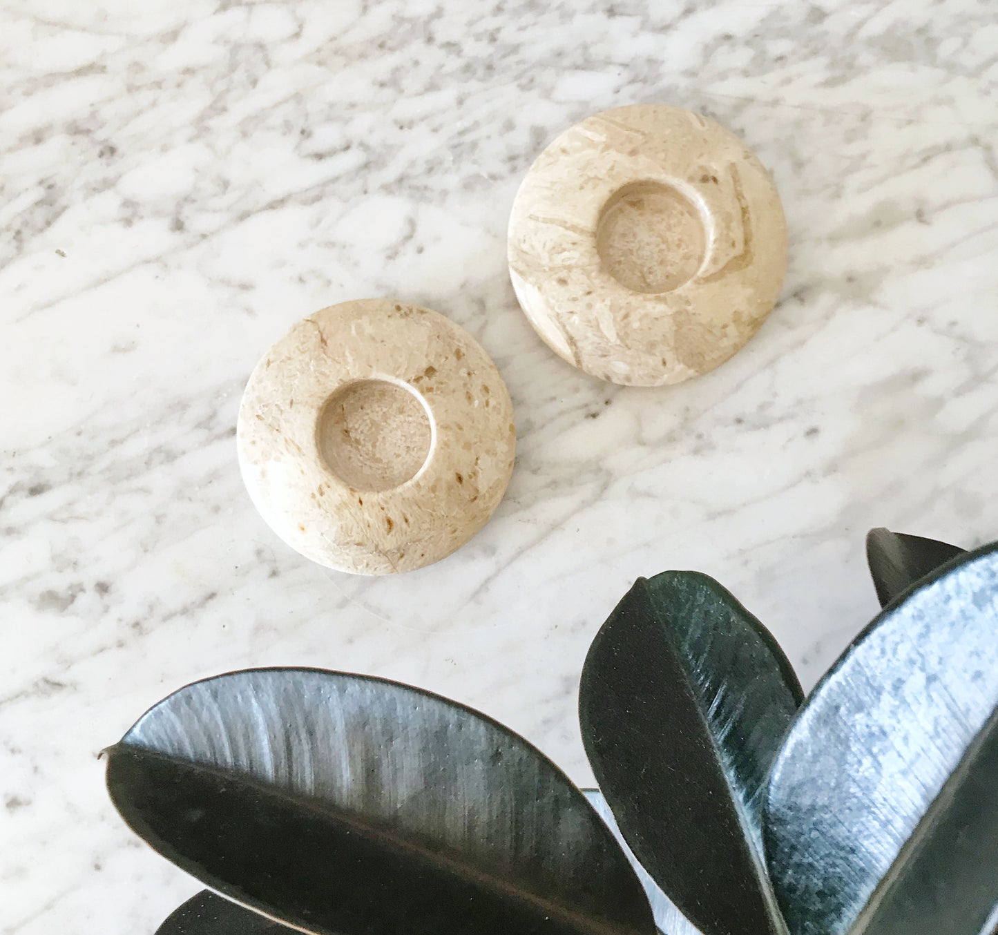 Pair of Minimal Marble Tea Light Holders