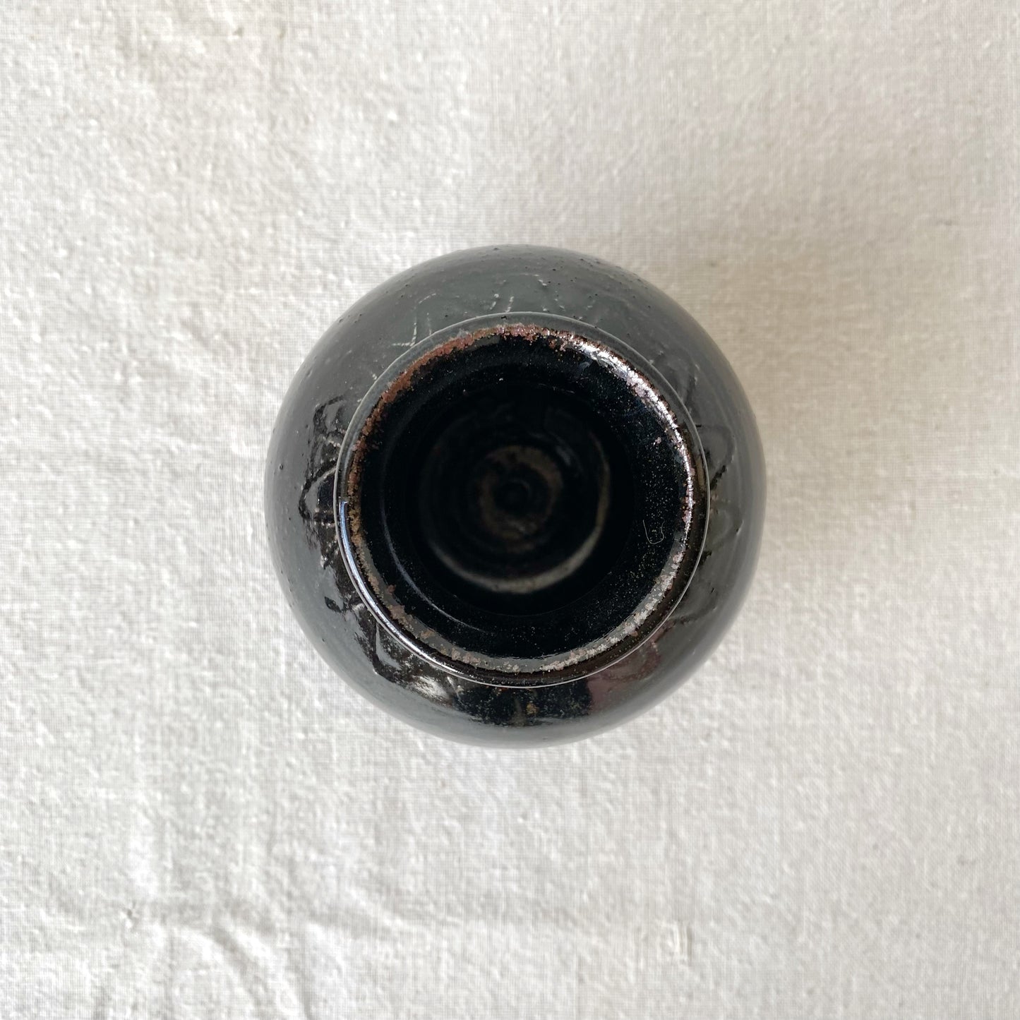 Vintage Black “Zig-zag” Pottery Vase