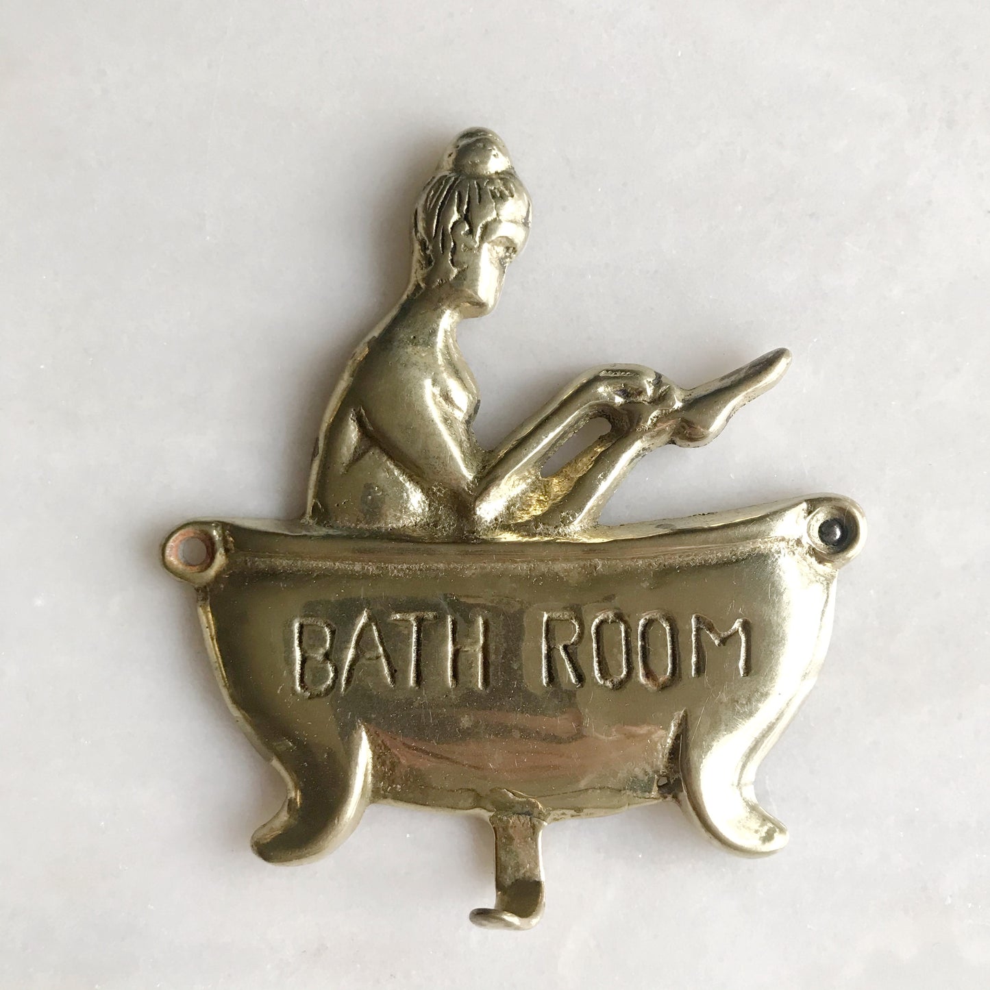Vintage Brass “BATH ROOM” Wall Hook