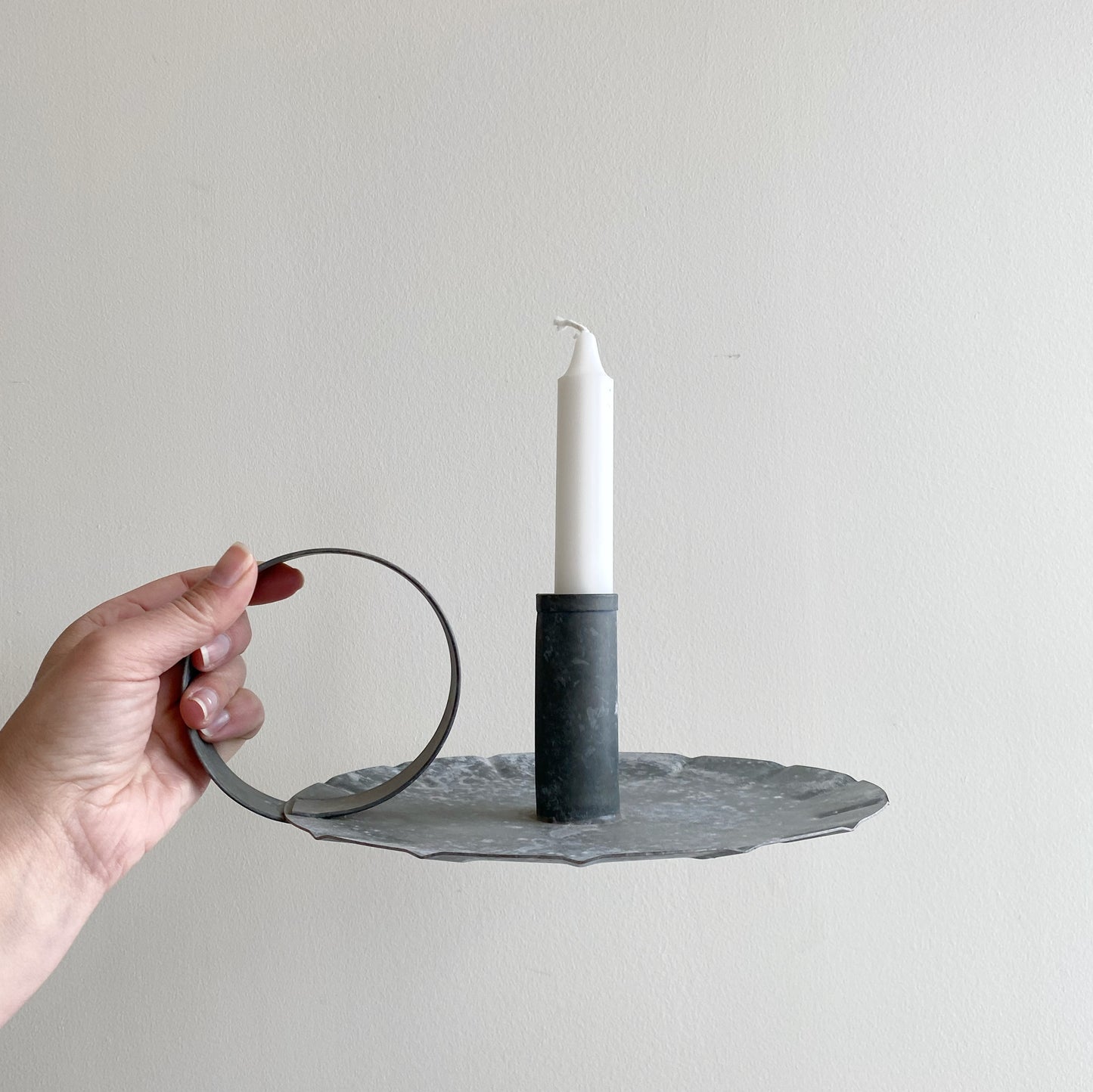 XL Galvanized Chamberstick Candle Holder