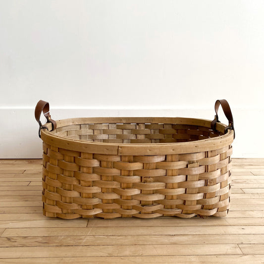 XL Vintage Woven Basket with Handles