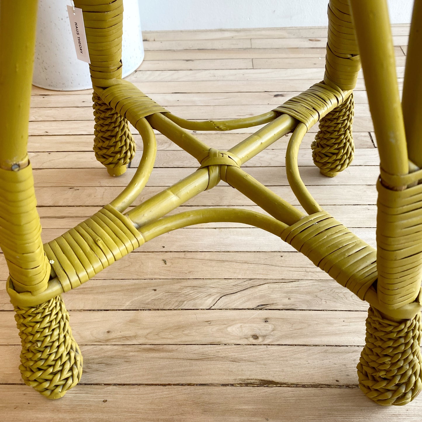 Vintage Wicker Stool, Mustard