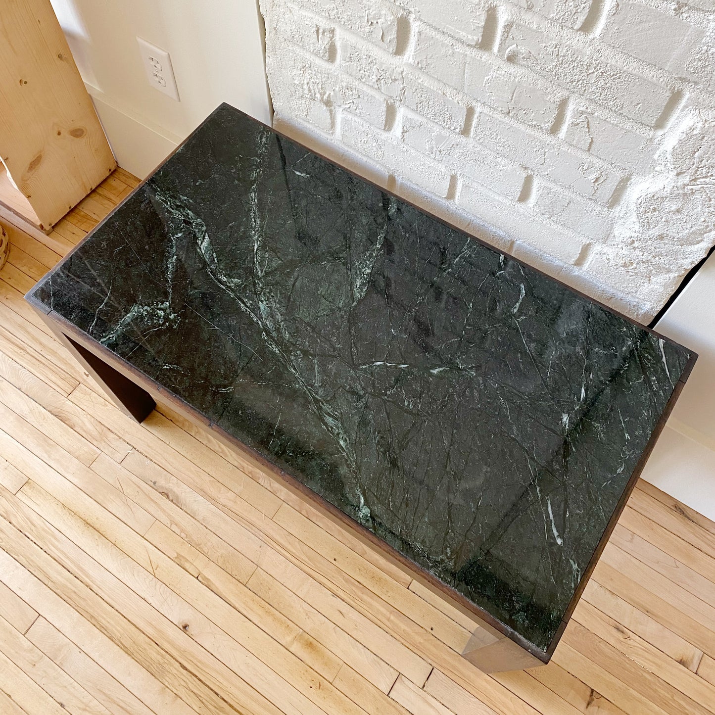 Vintage Walnut + Marble Parsons End Table (SINGLE)