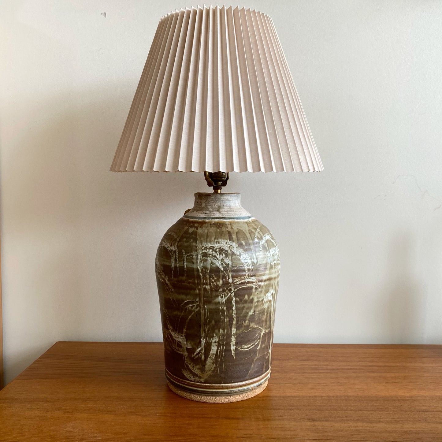 Vintage Studio Pottery Lamp with Pleated Shade
