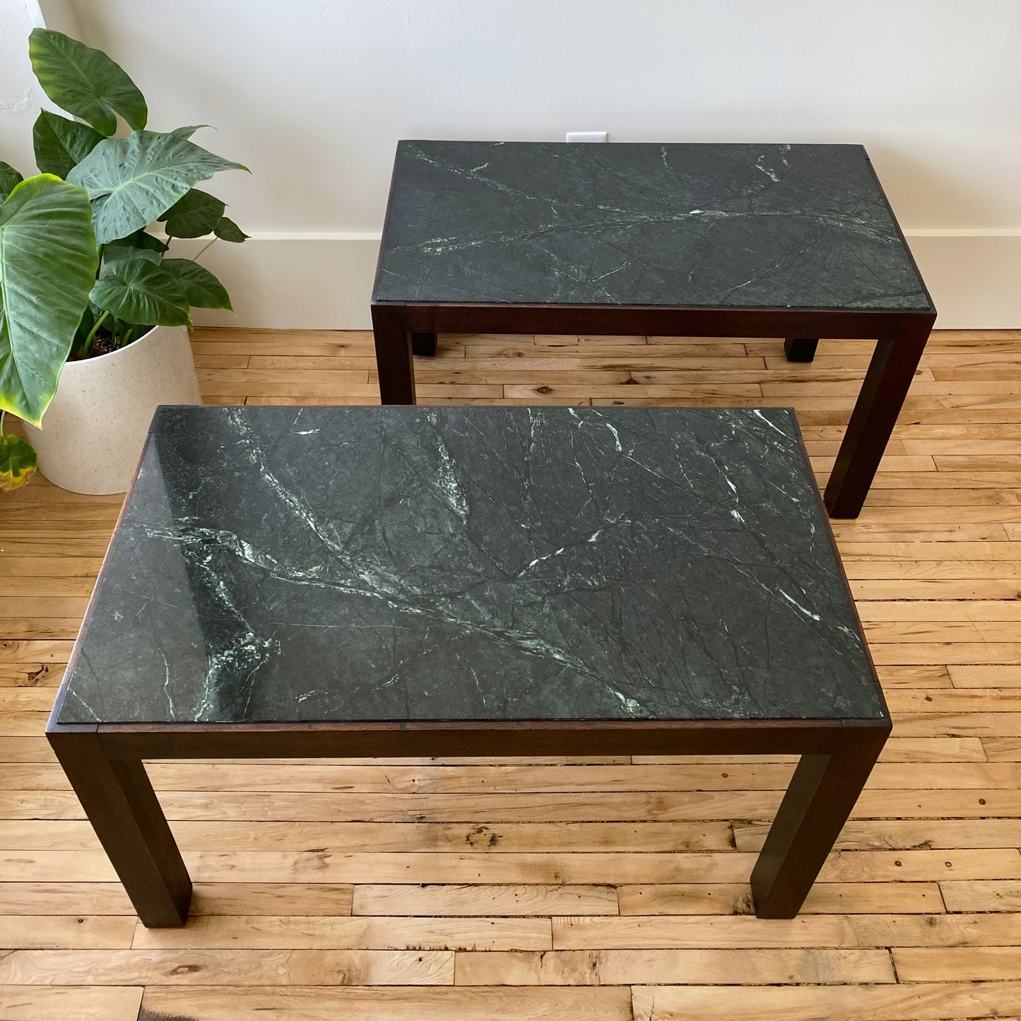 Vintage Walnut + Marble Parsons End Table (SINGLE)