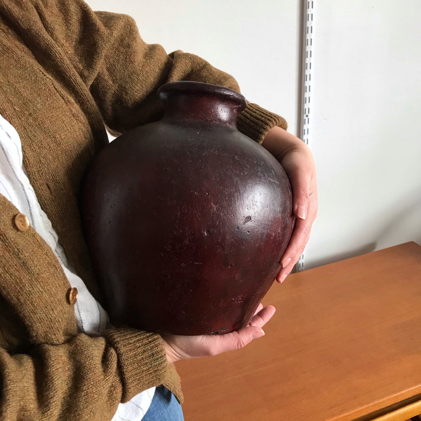 XL Clay Vase, Burgundy Red
