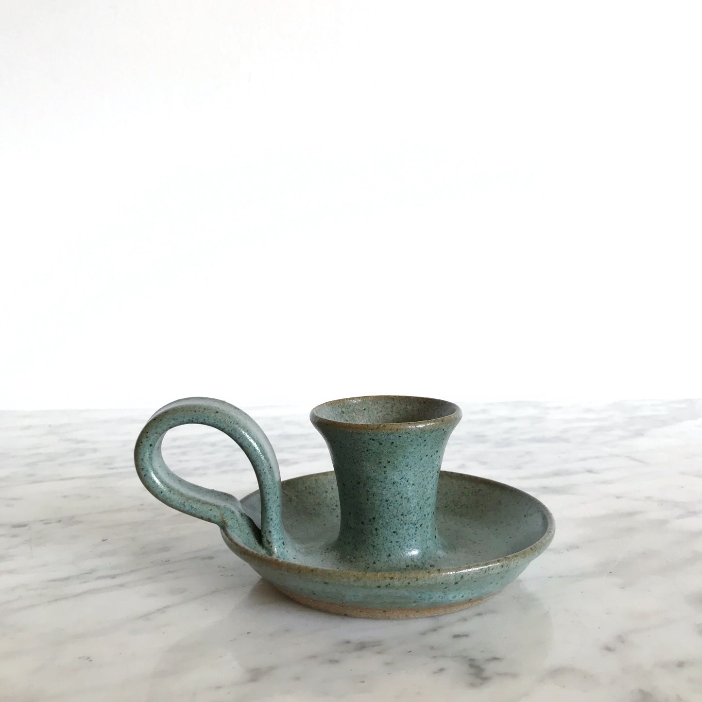 Green Stoneware Candle Holder, Afton Pottery