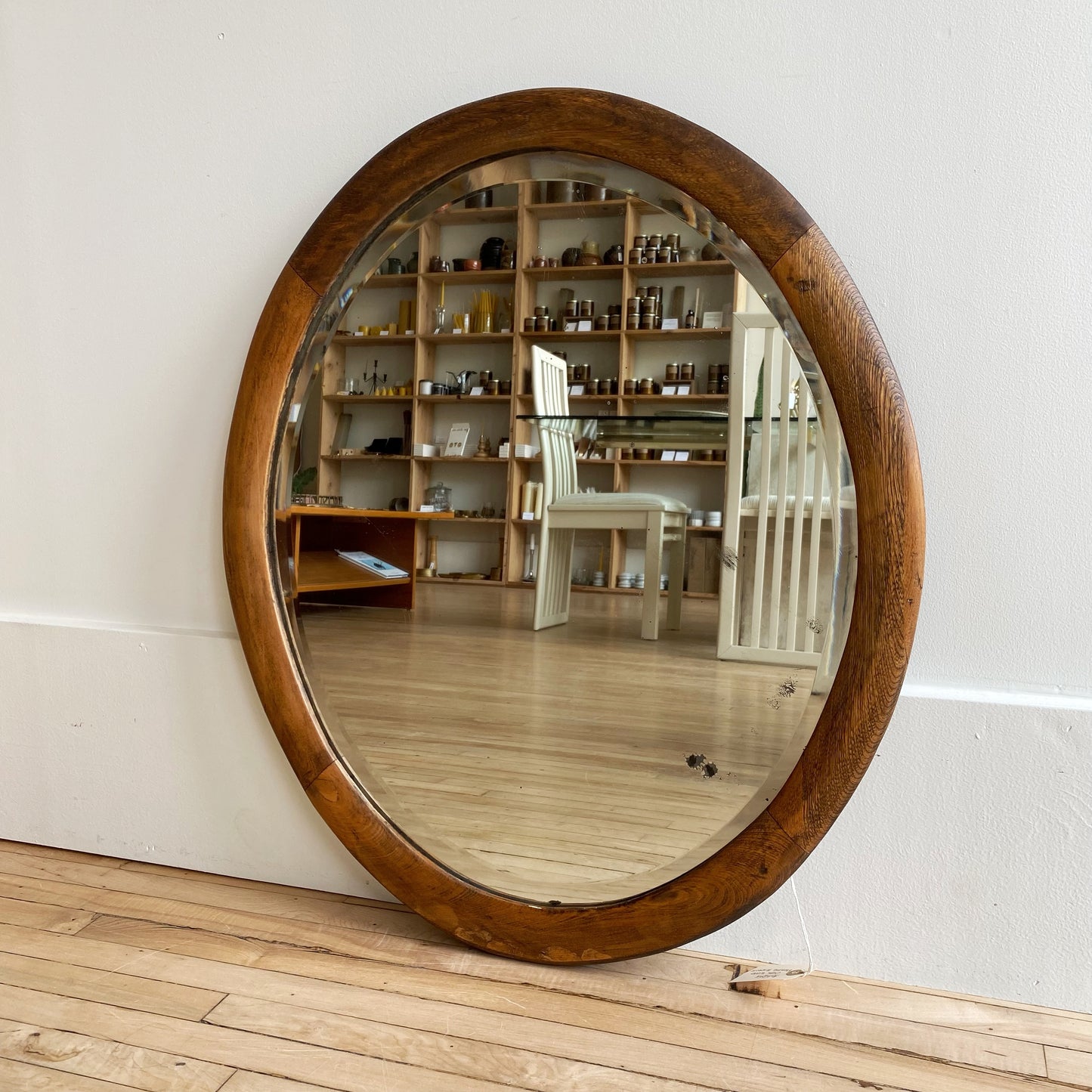 Antique Oval Wood Frame Mirror