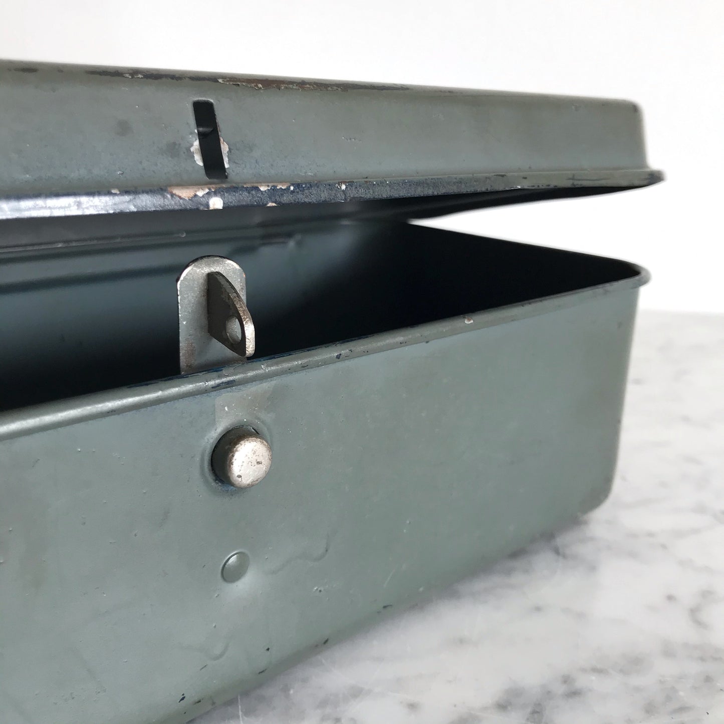 Small Vintage Metal Box, Sage Green