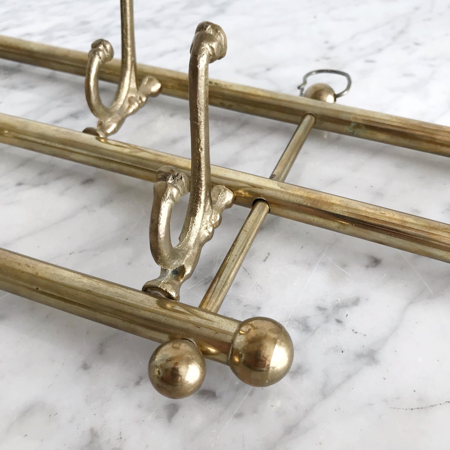 Vintage Solid Brass Coat Rack, 7 Double Hooks