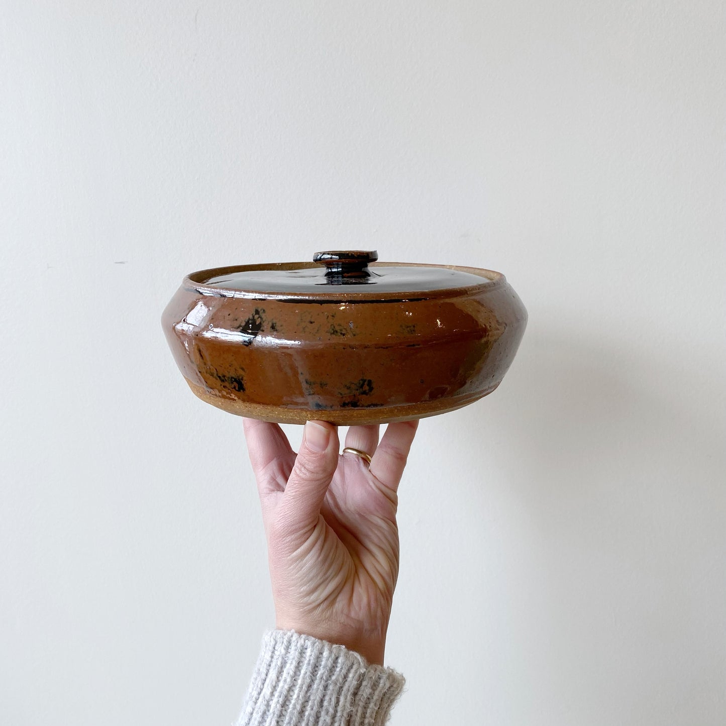 Large Vintage Stoneware Lidded Dish